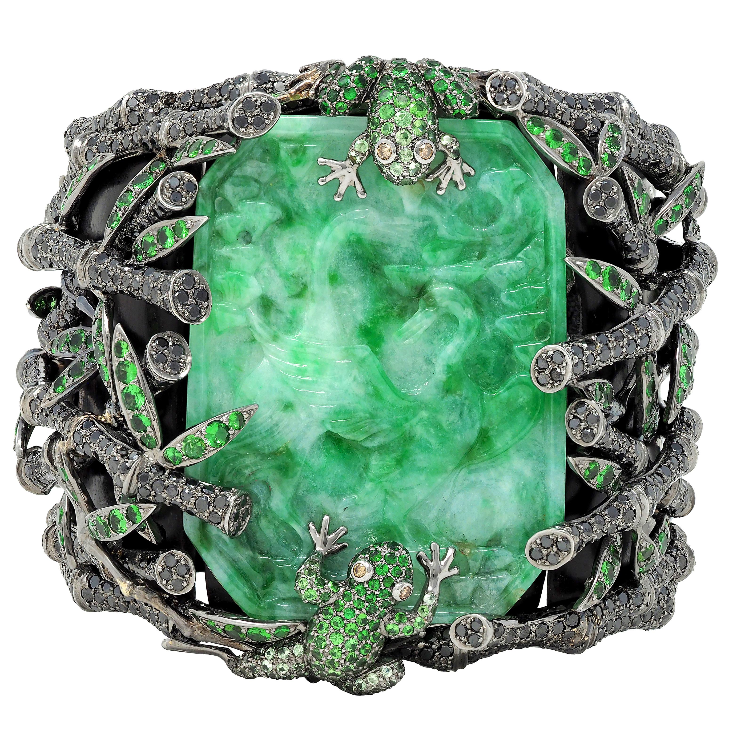 Wendy Yue 2013 Jade Garnet Diamond  18K Gold Forbidden Forest Frog Cuff Bracelet