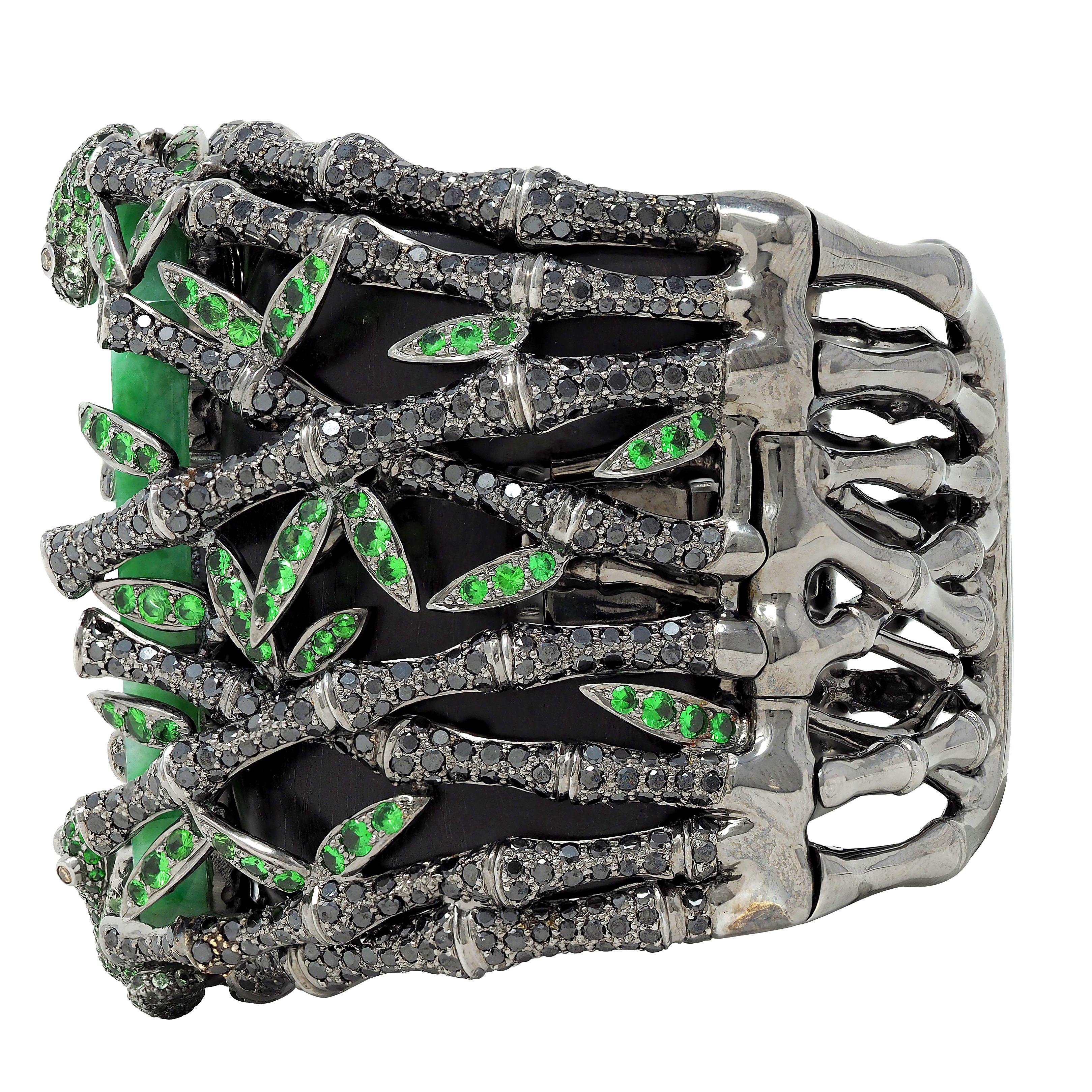 Wendy Yue 2013 Jade Garnet Diamond  18K Gold Forbidden Forest Frog Cuff Bracelet