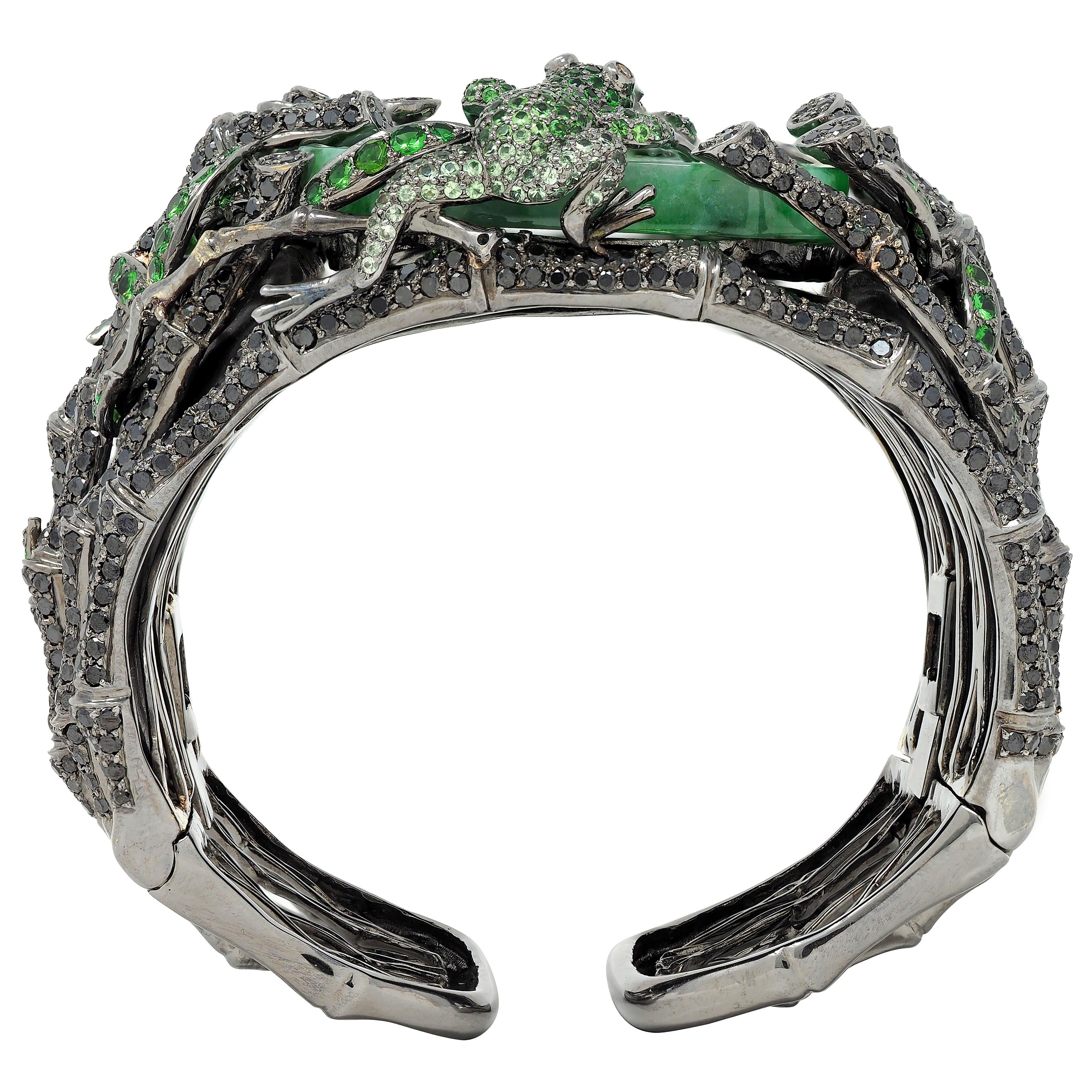 Wendy Yue 2013 Jade Garnet Diamond  18K Gold Forbidden Forest Frog Cuff Bracelet