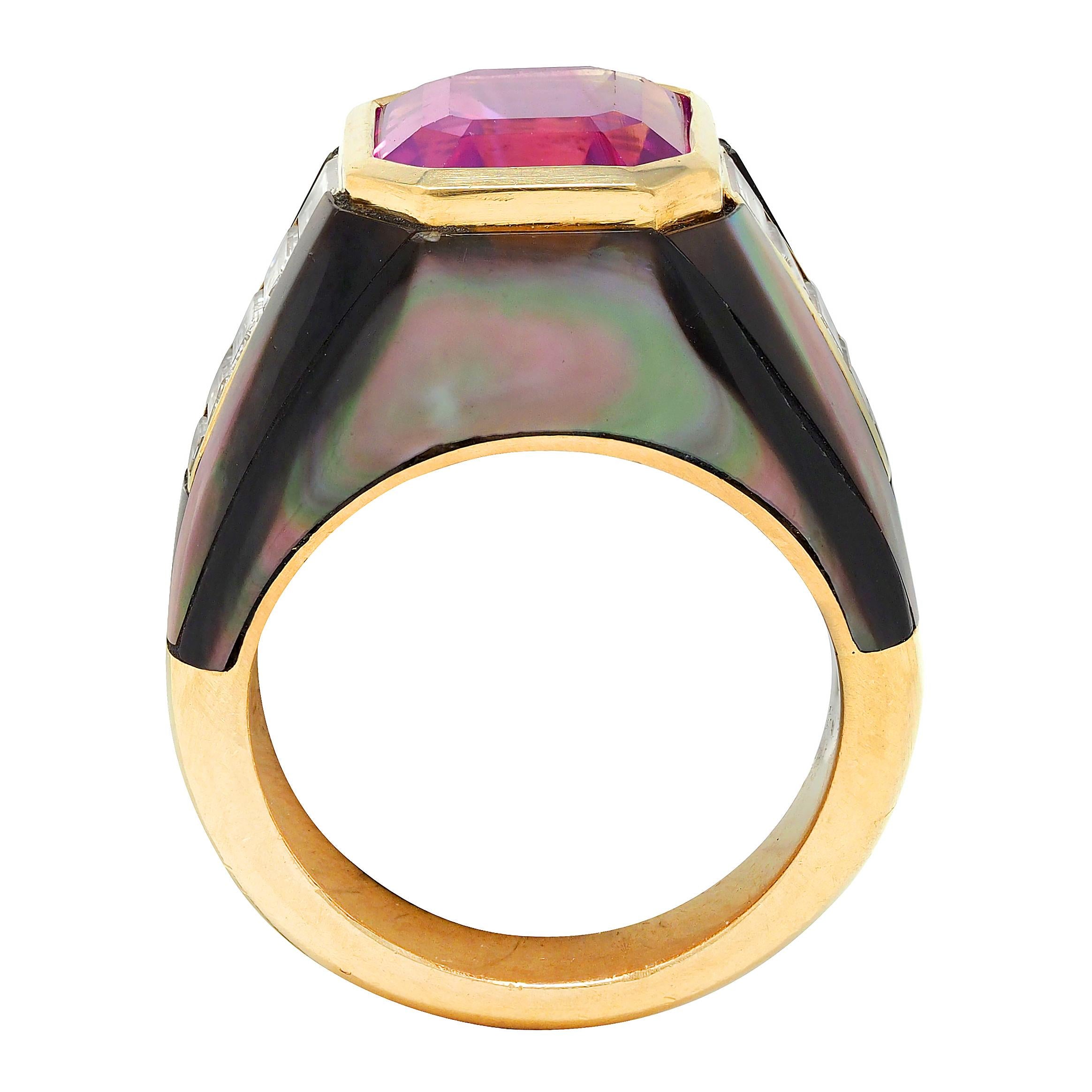 French No Heat Pink Ceylon Sapphire Multi-Gem 18 Karat Gold Vintage Ring AGL