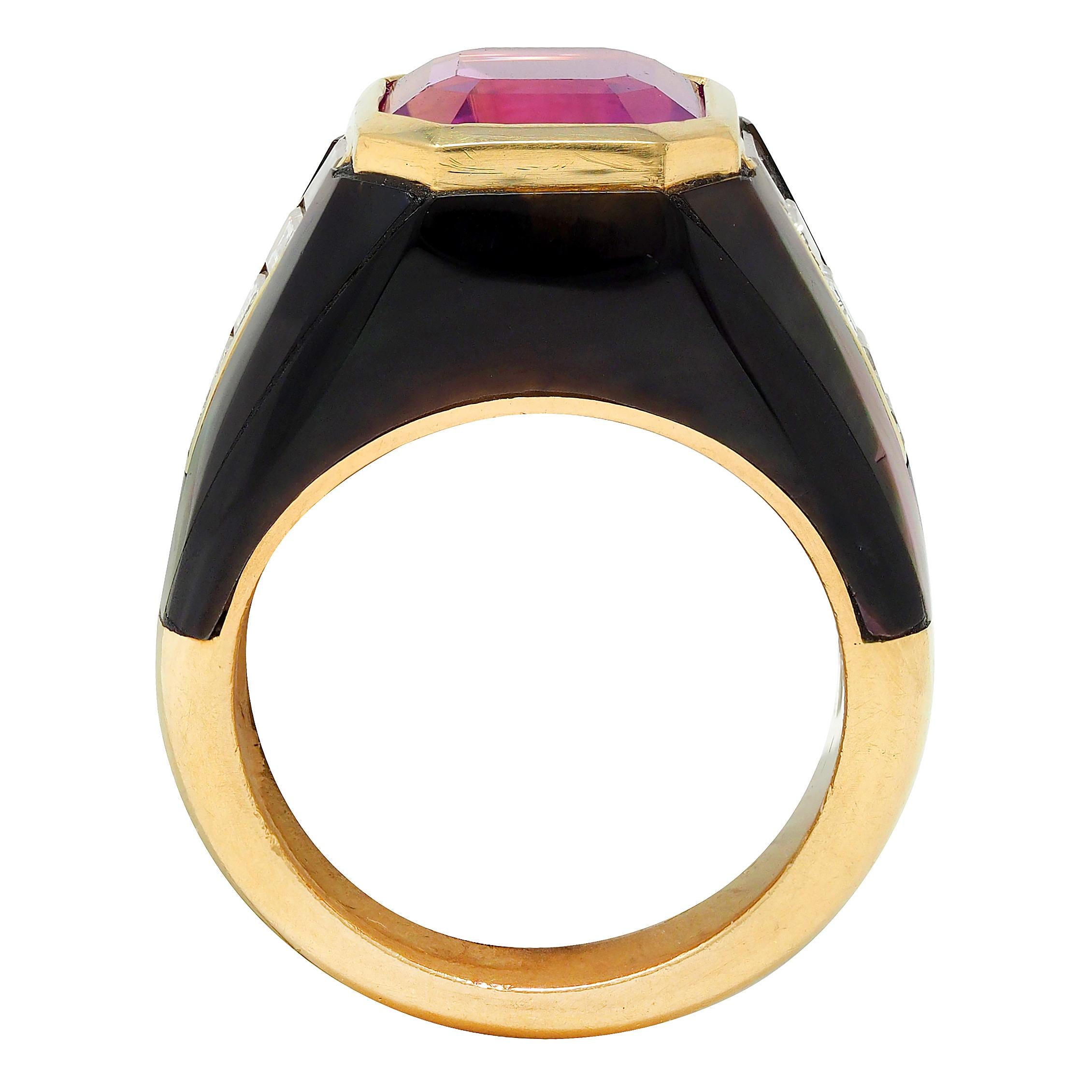 French No Heat Pink Ceylon Sapphire Multi-Gem 18 Karat Gold Vintage Ring AGL