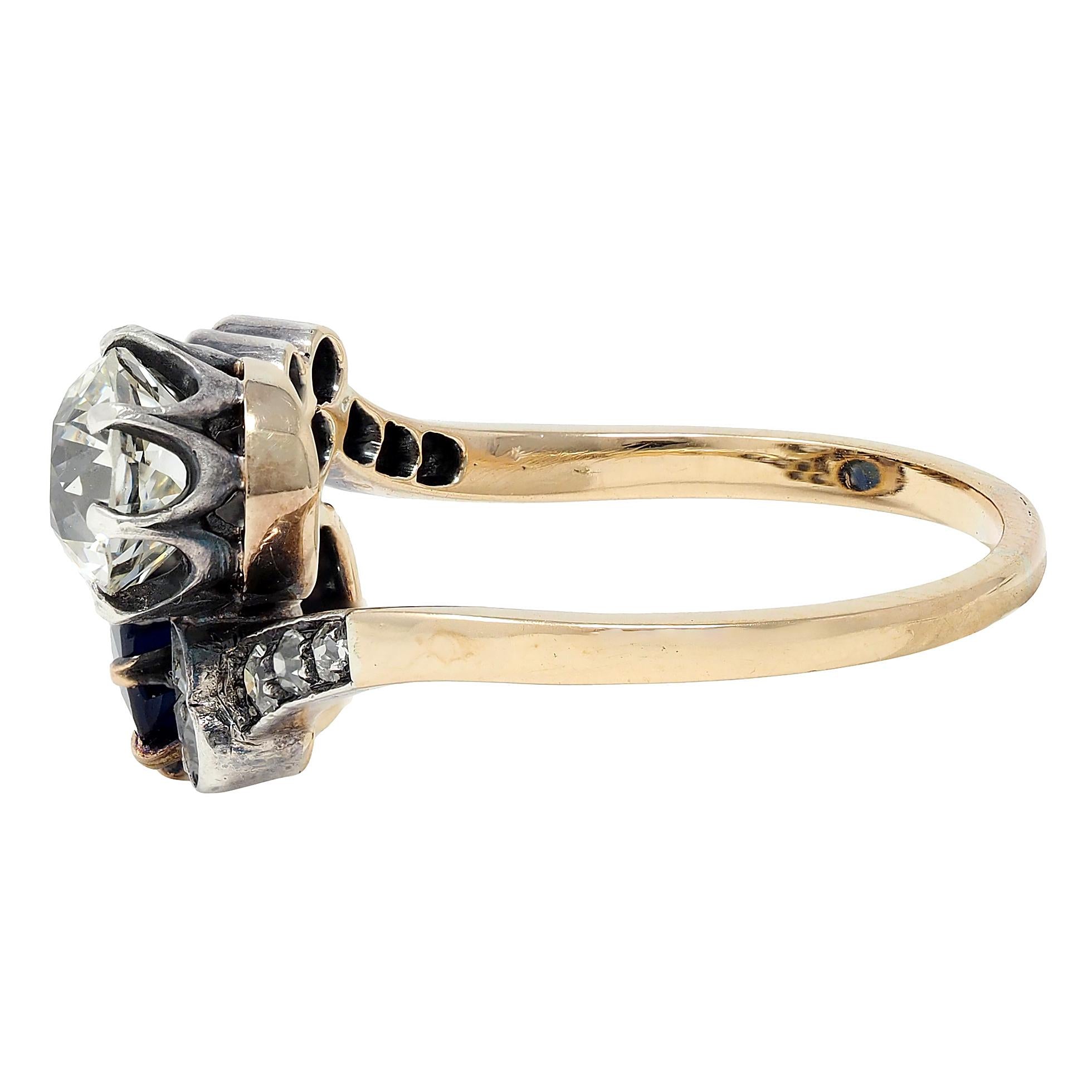 Edwardian 3.20 CTW Diamond Sapphire Silver 14K Gold Antique Toi et Moi Ring GIA