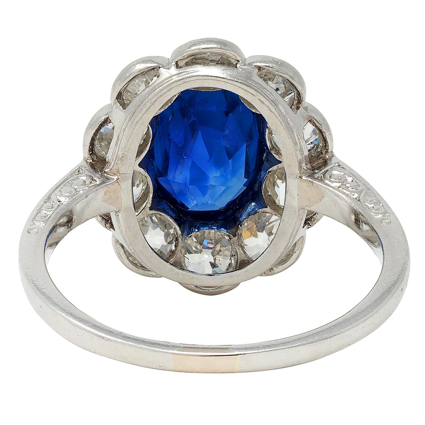 Art Deco 4.16 CTW No Heat Ceylon Sapphire Diamond Platinum Vintage Halo Ring GIA