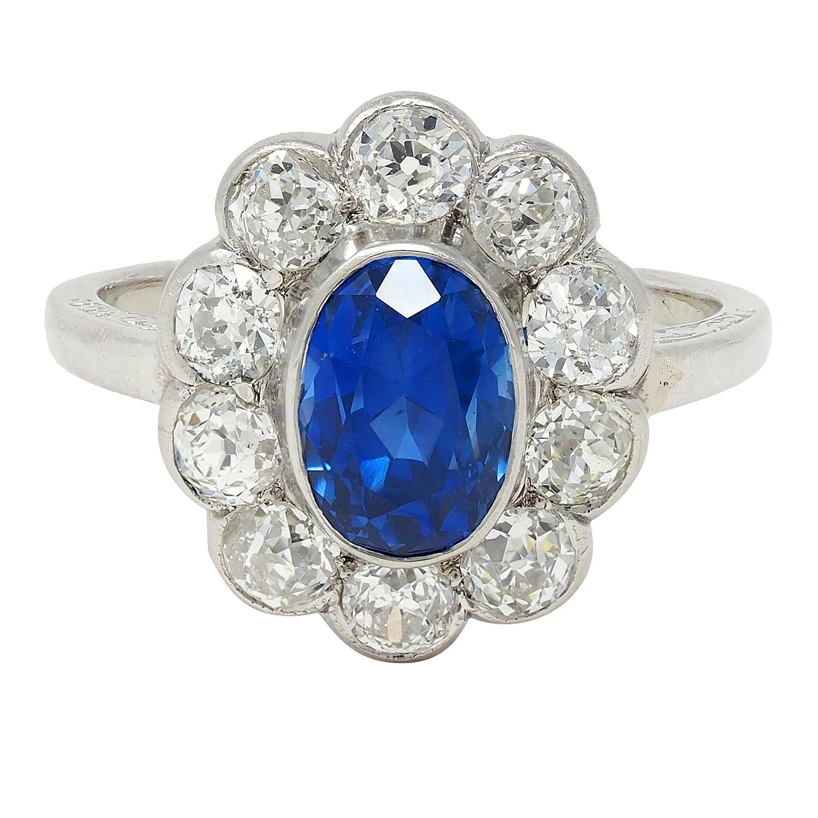 Art Deco 4.16 CTW No Heat Ceylon Sapphire Diamond Platinum Vintage Halo Ring GIA