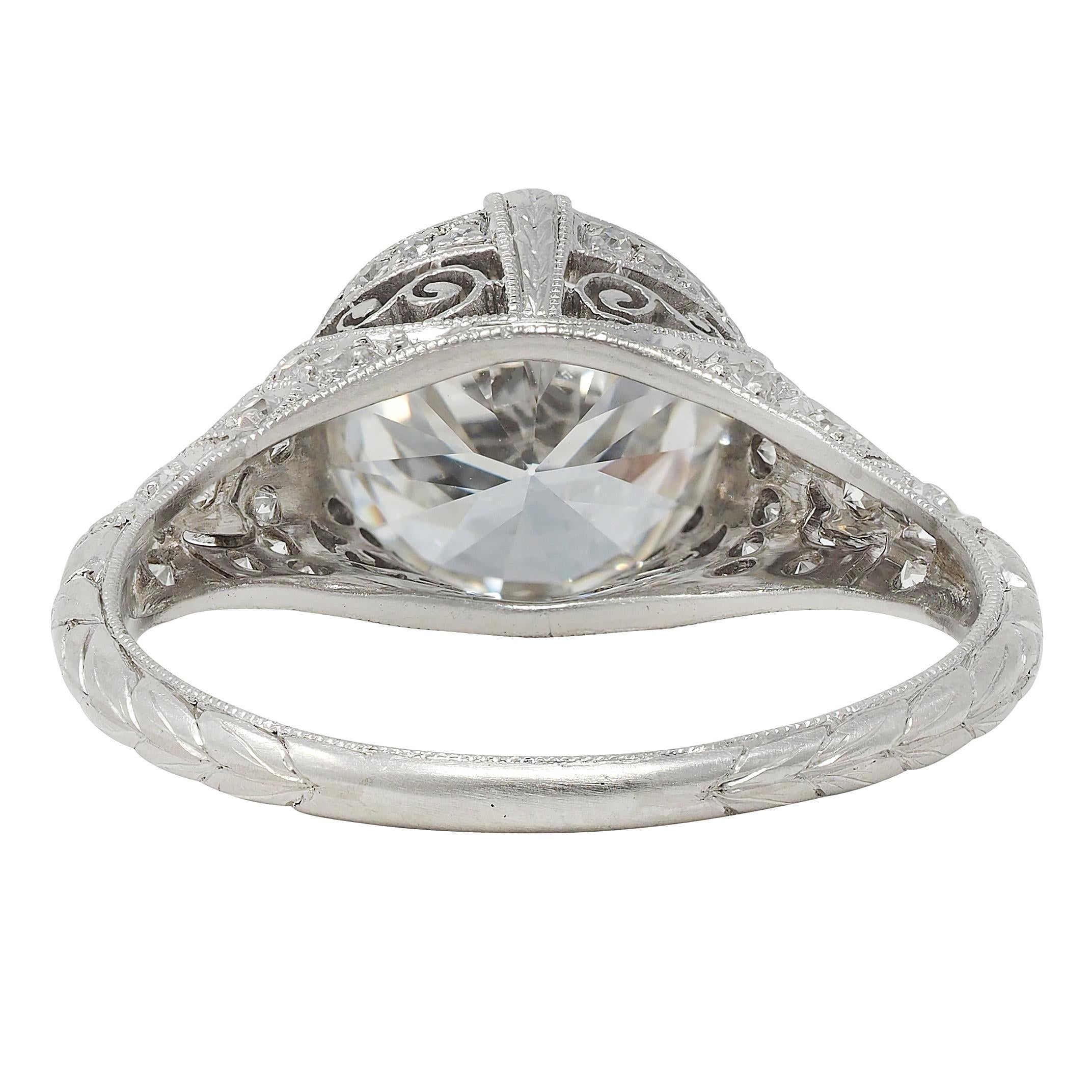 Art Deco 2.58 CTW European Diamond Platinum Vintage Lotus Engagement Ring GIA