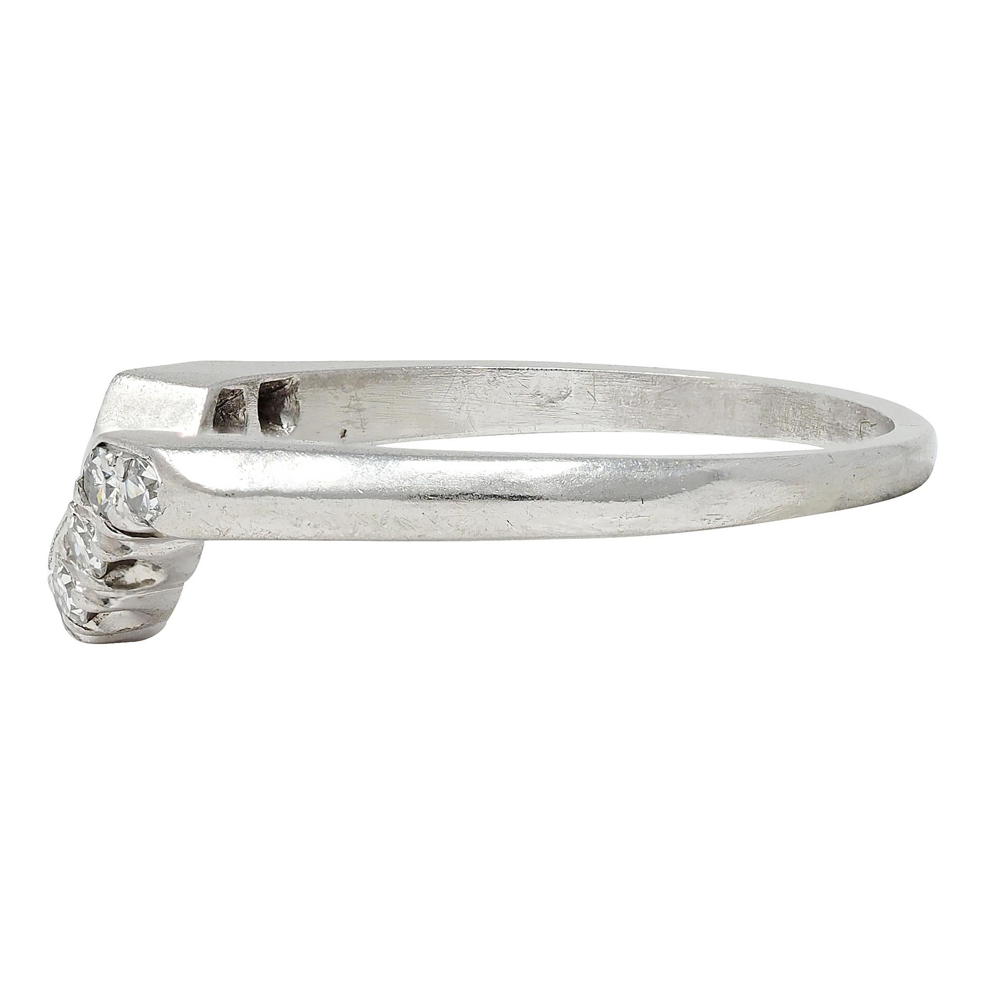 Mid-Century Diamond Platinum Vintage Contour Wedding Band Ring