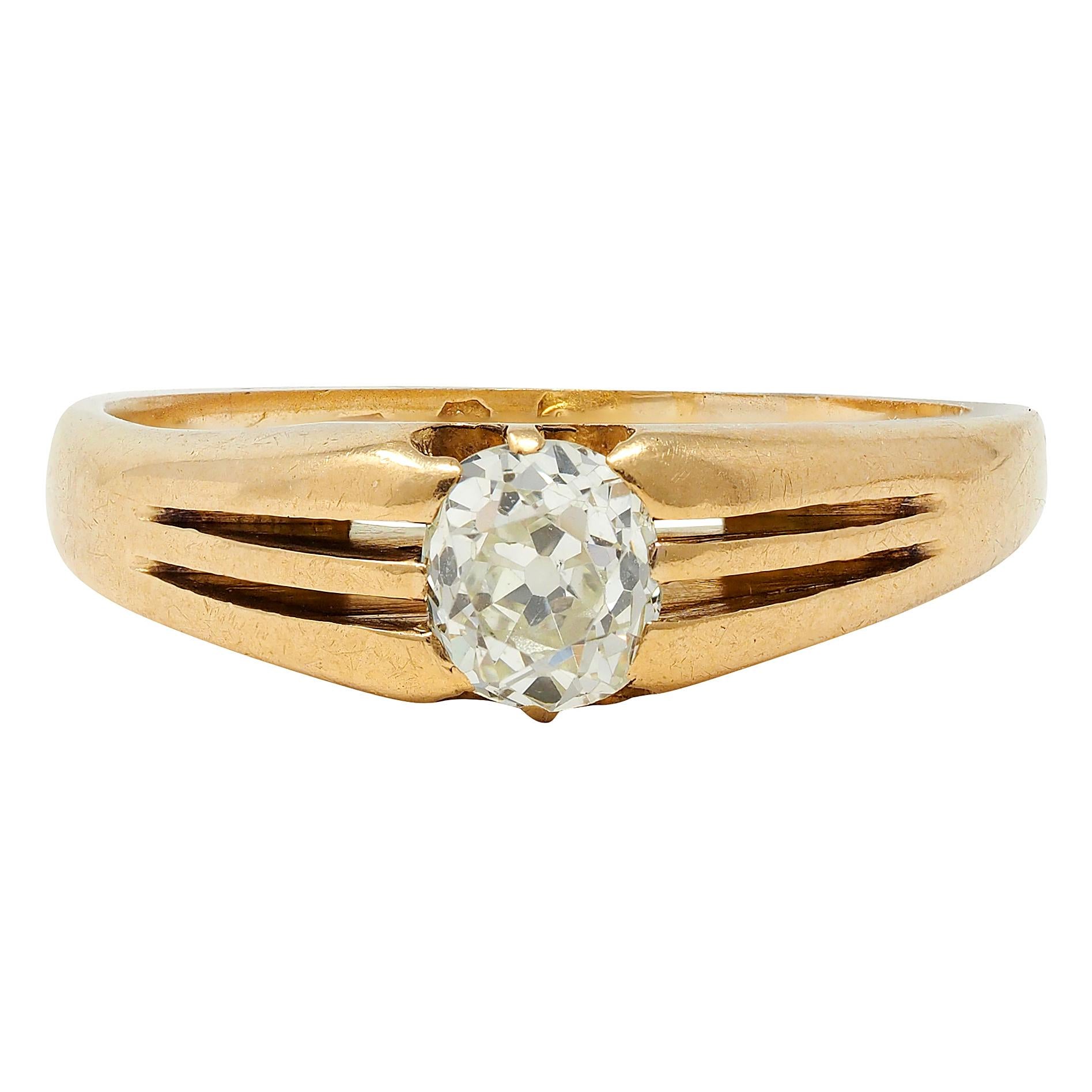 Victorian Old Mine Diamond 18K Yellow Gold Antique Belcher Engagement Ring