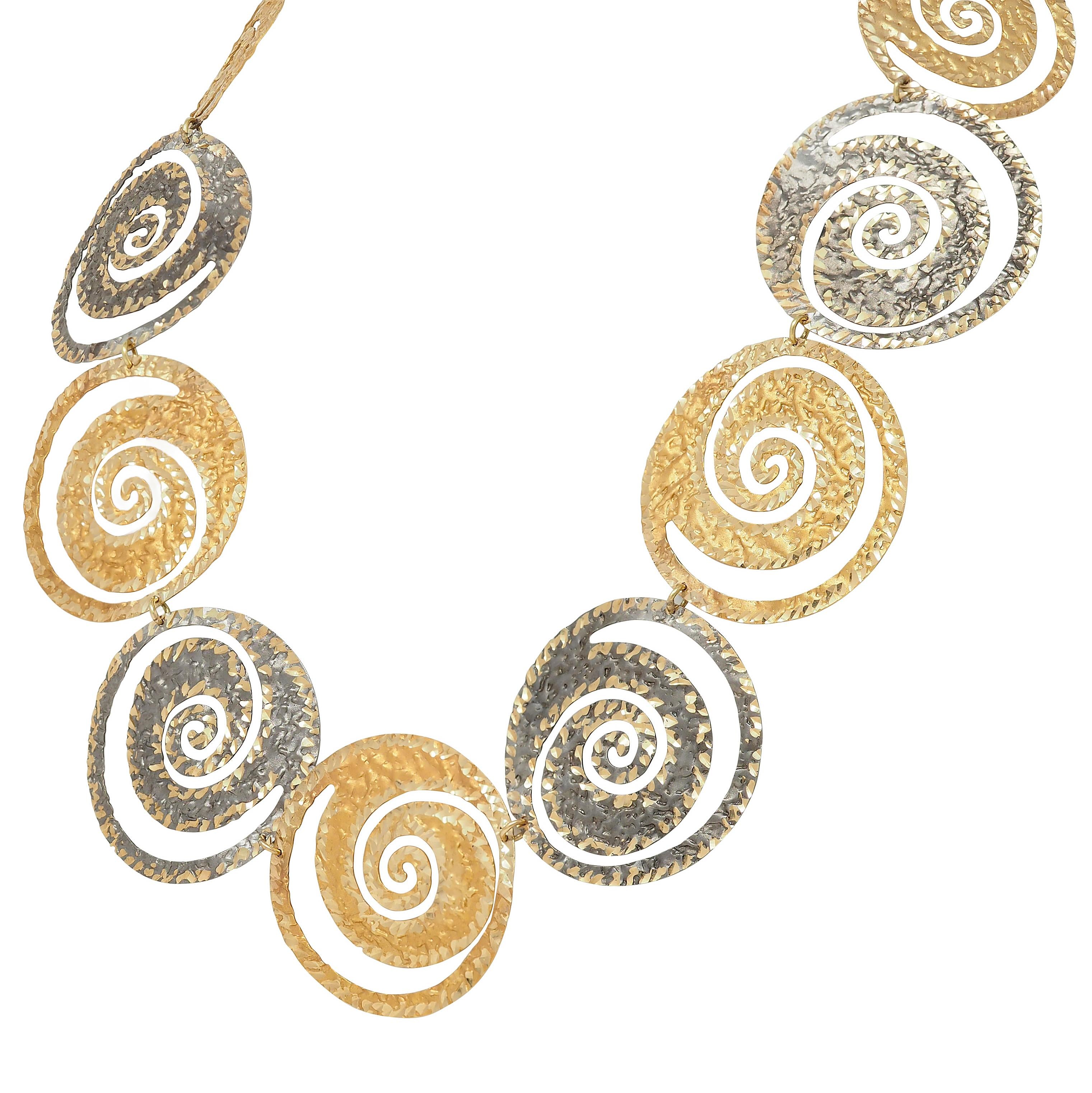 Modernist 14 Karat Yellow Gold Two-Tone Spiral Link Vintage Necklace