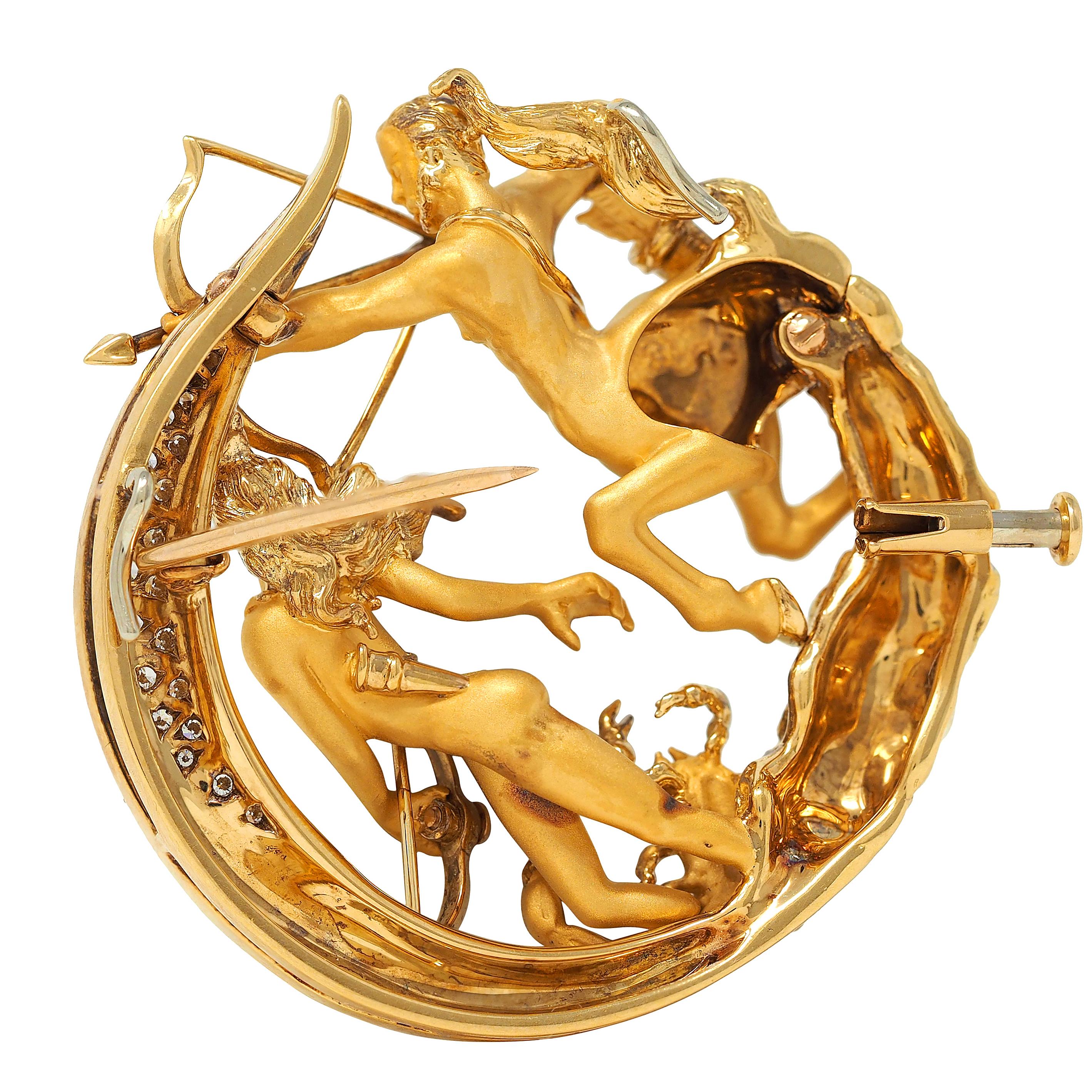 Carrera y Carrera Diamond 18 Karat Yellow Gold Sagittarius Necklace Brooch