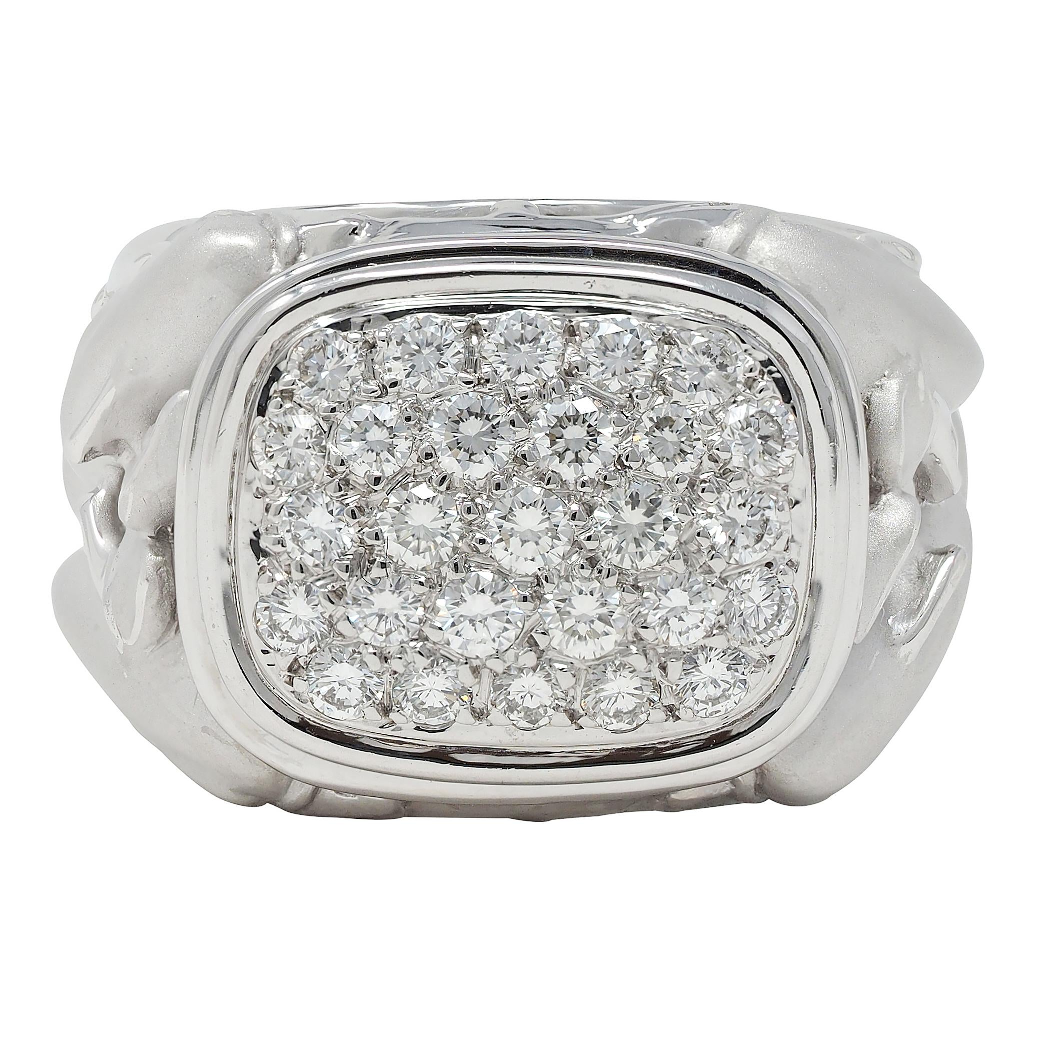 Carrera y Carrera Diamond 18 Karat White Gold Pavé Dolphin Signet Ring