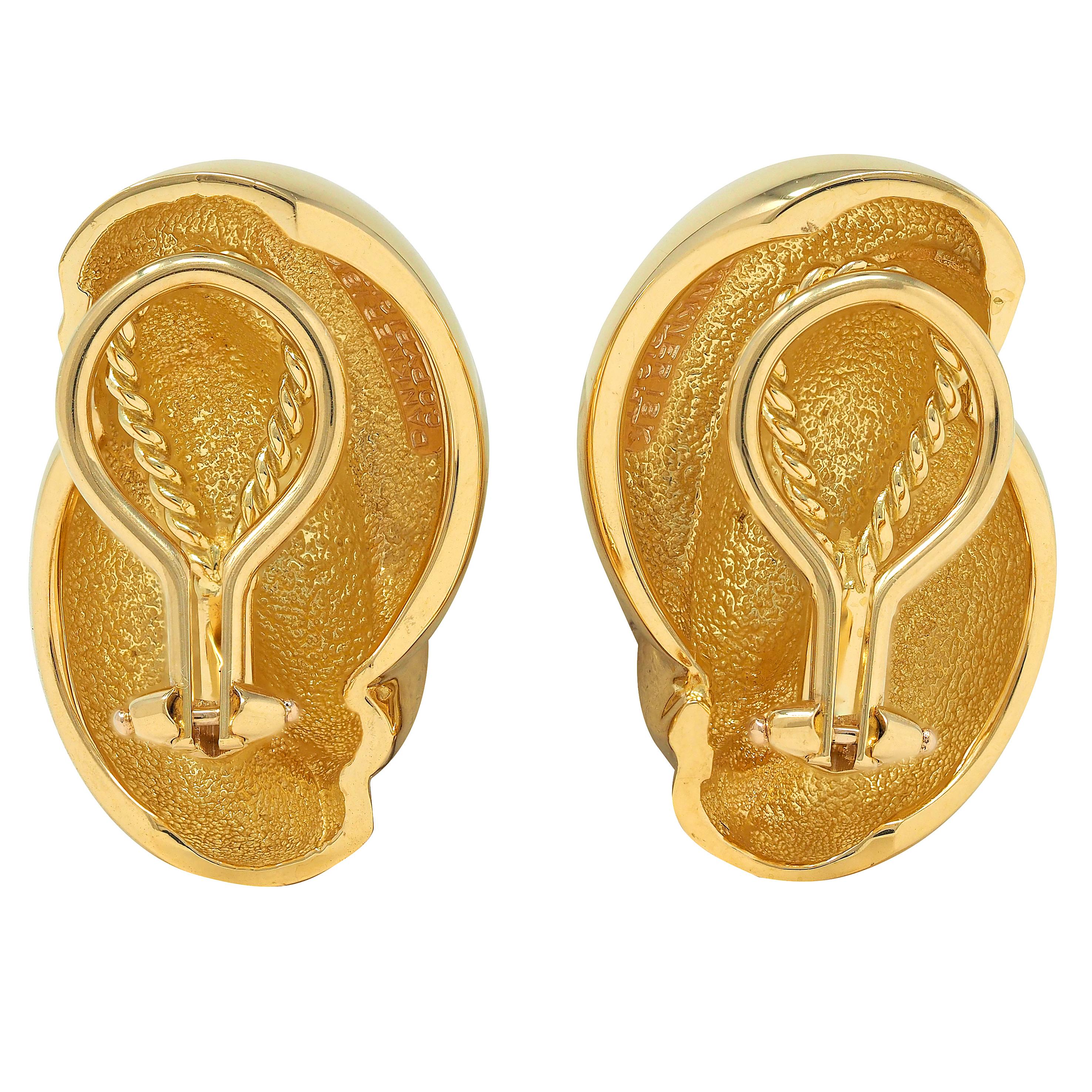 Dankner 1980's 18 Karat Yellow Gold Vintage Puffed Twist Ear-Clip Earrings