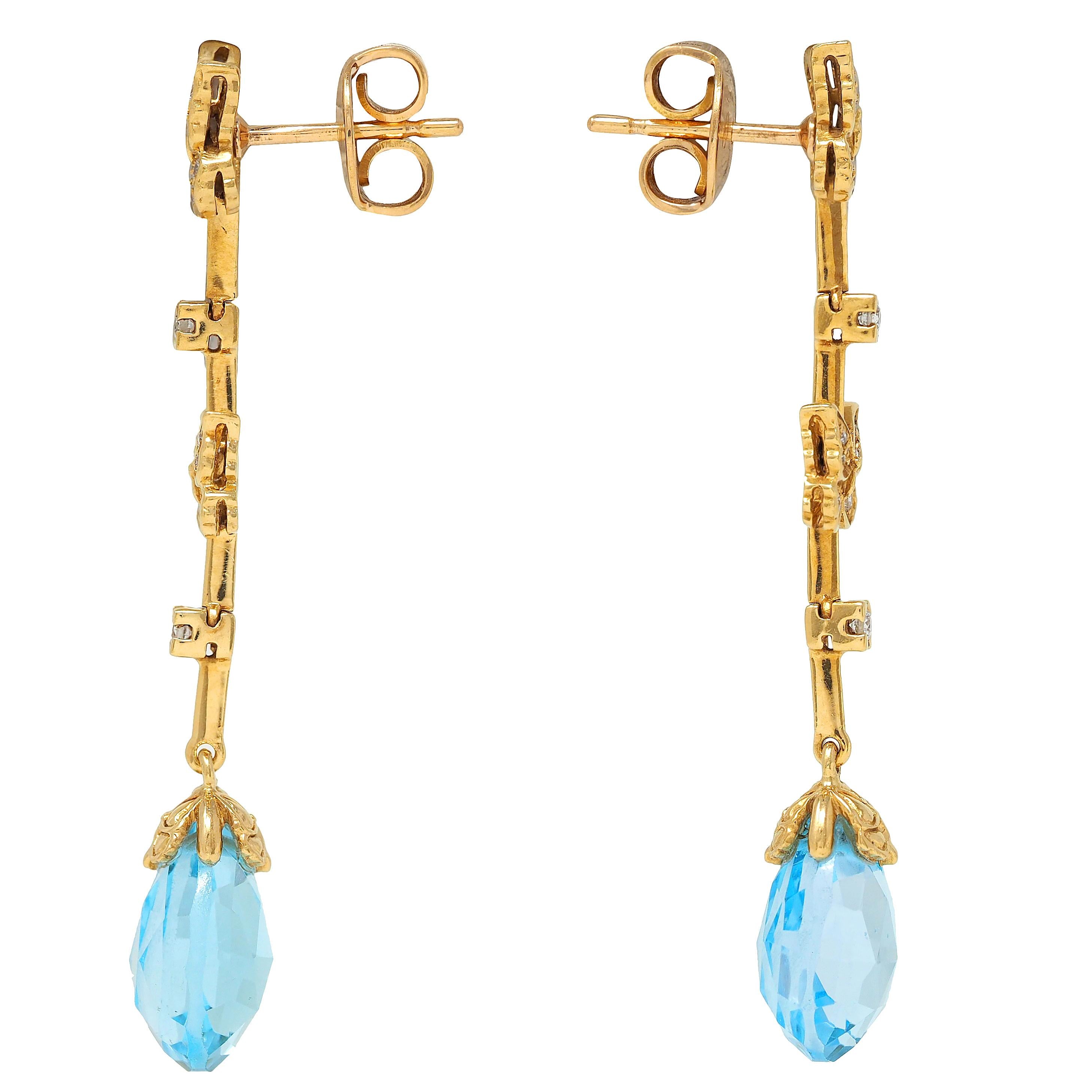 Carerra y Carerra Diamond Topaz 18 Karat Yellow Gold Butterfly Drop Earrings