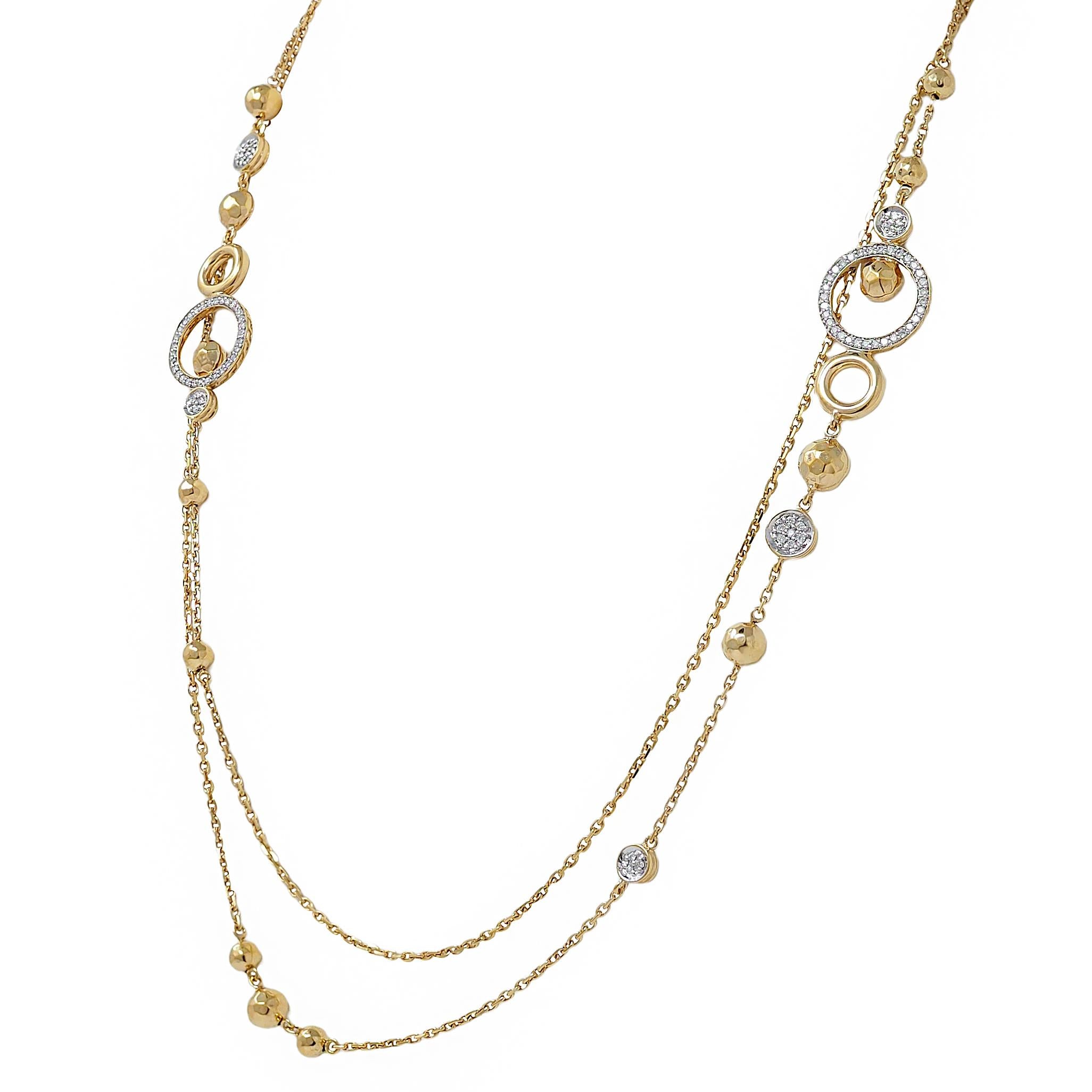 John Hardy Contemporary Diamond 18 Karat Two-Tone Gold Station Chain Necklace