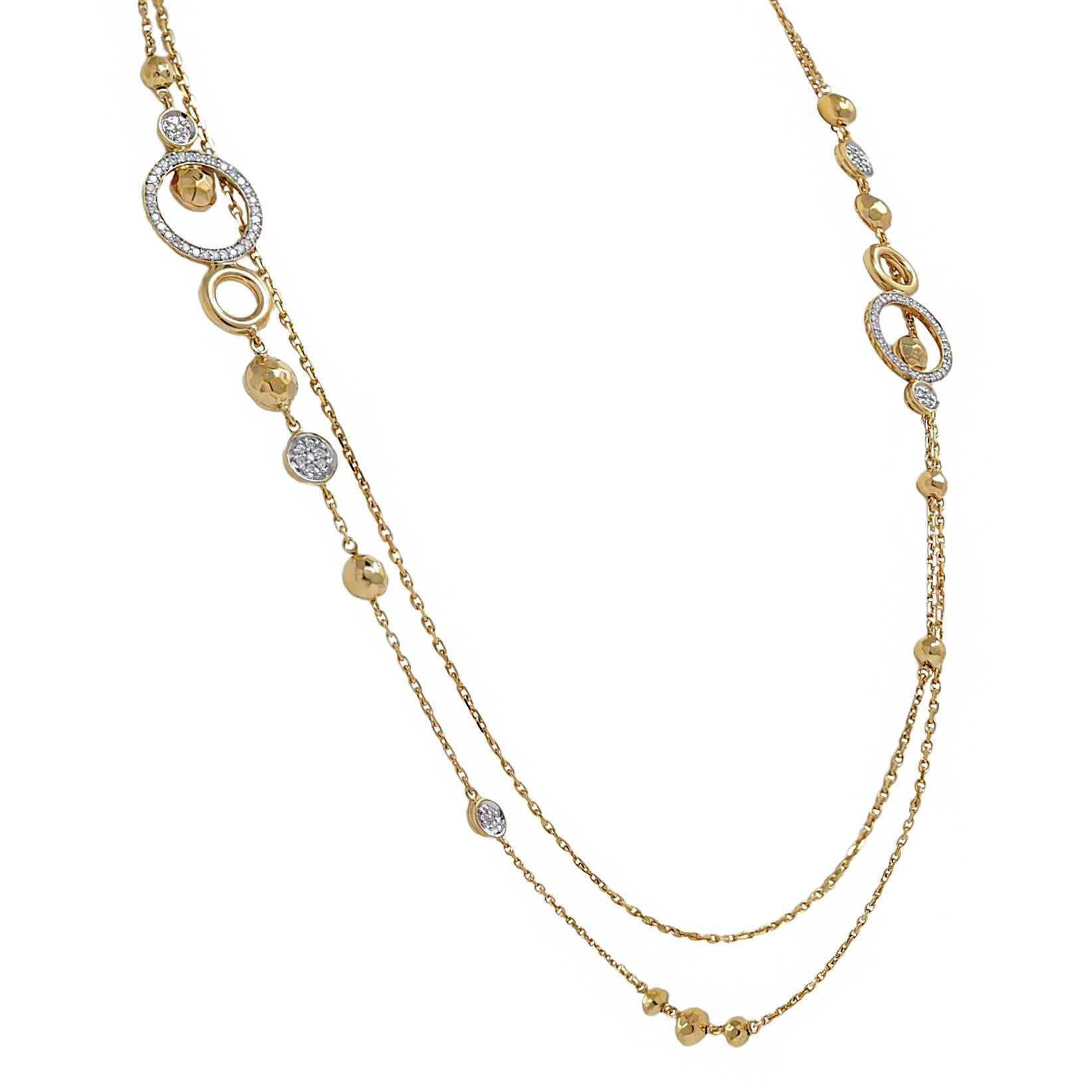 John Hardy Contemporary Diamond 18 Karat Two-Tone Gold Station Chain Necklace