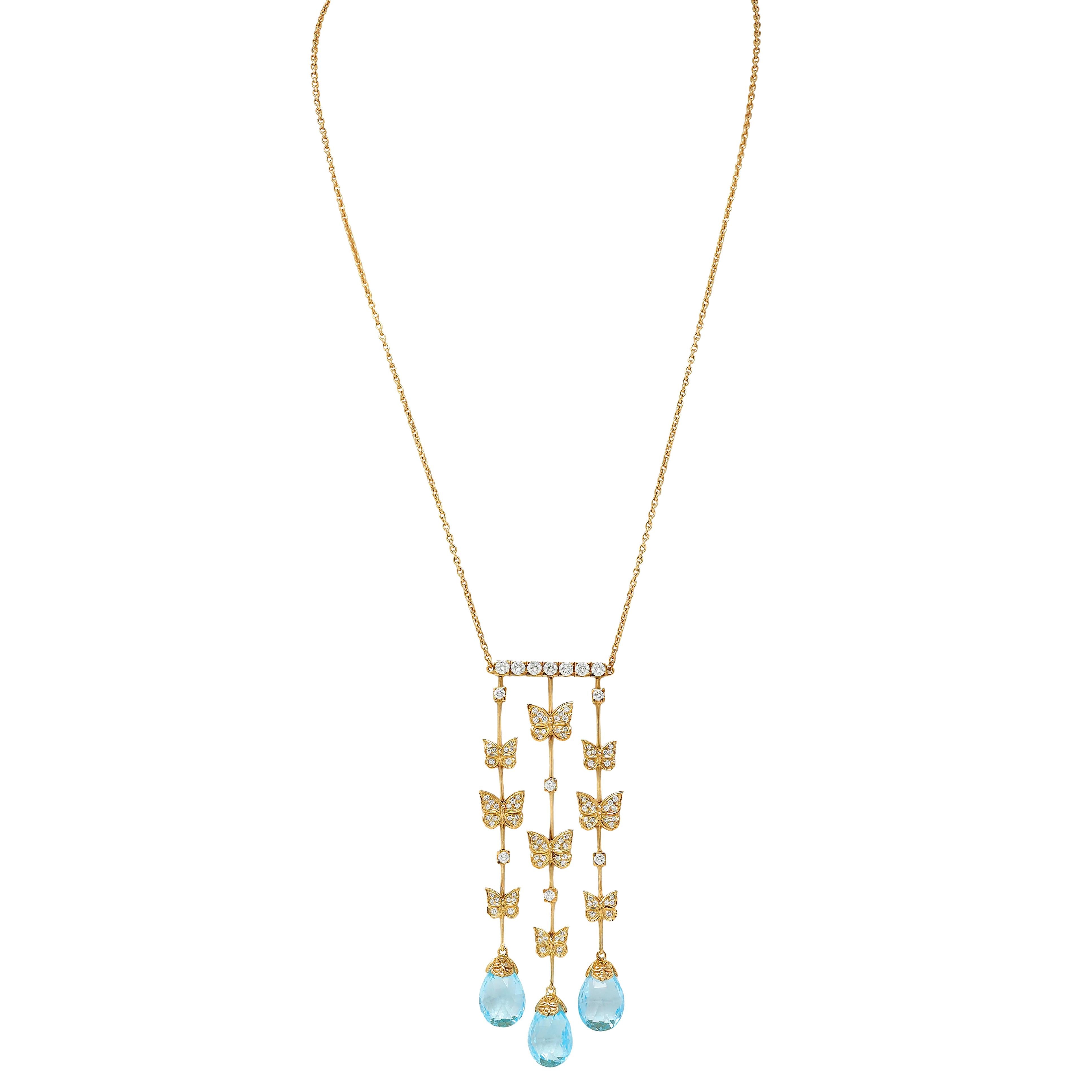 Carrera y Carrera Diamond Topaz 18K Gold Baile Mariposa Butterfly Drop Necklace