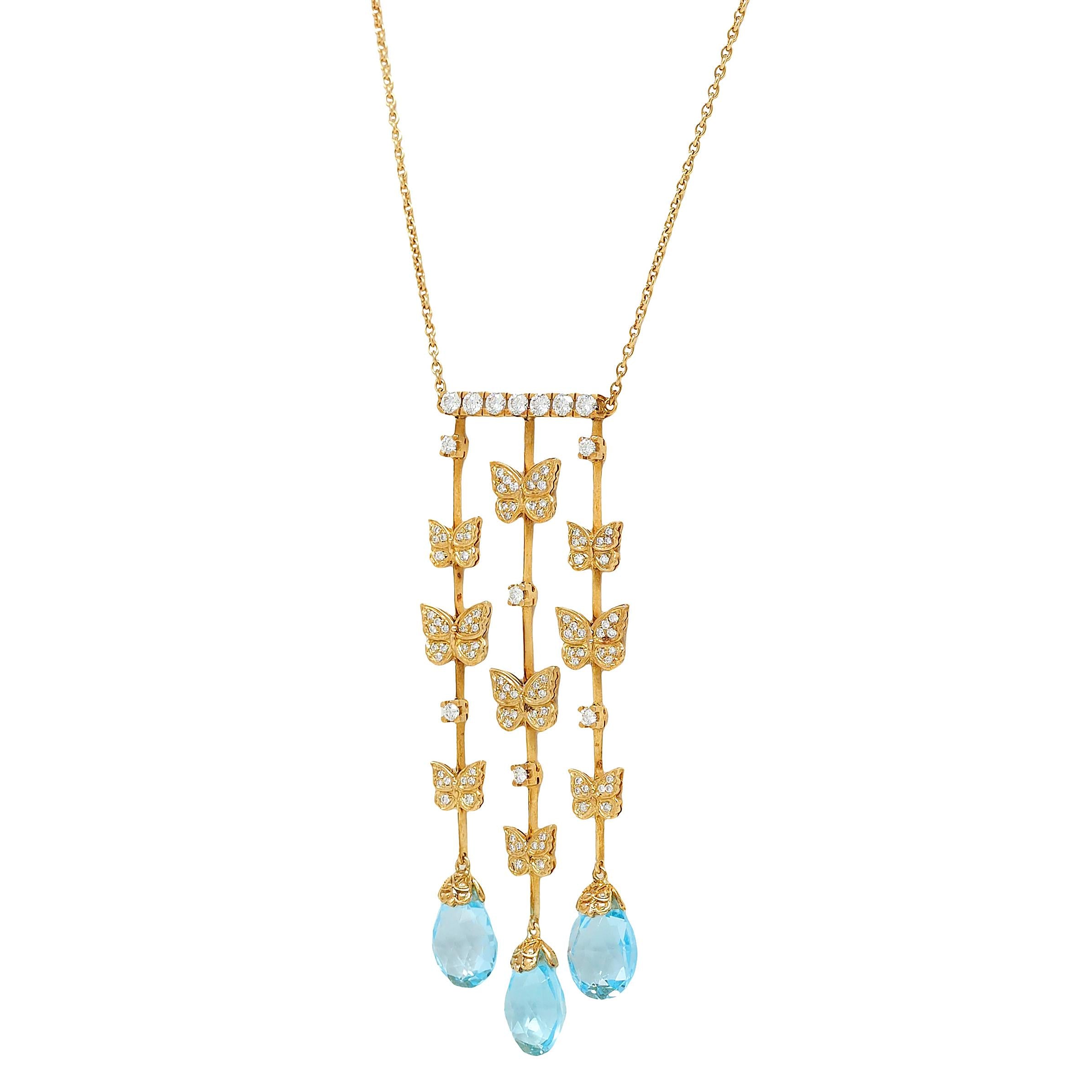 Carrera y Carrera Diamond Topaz 18K Gold Baile Mariposa Butterfly Drop Necklace