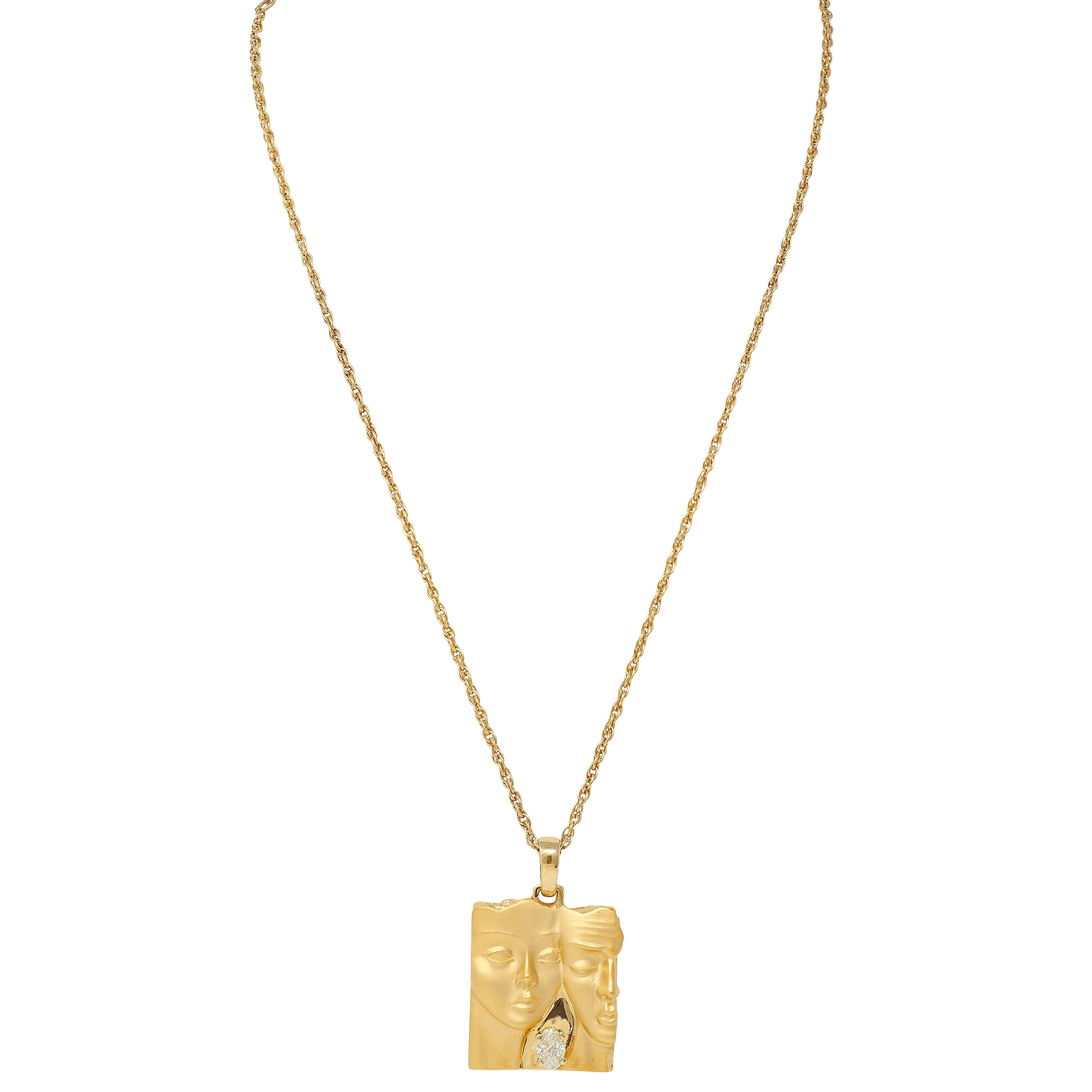 Carrera y Carrera Diamond 18 Karat Yellow Gold Adam & Eve Pendant Necklace