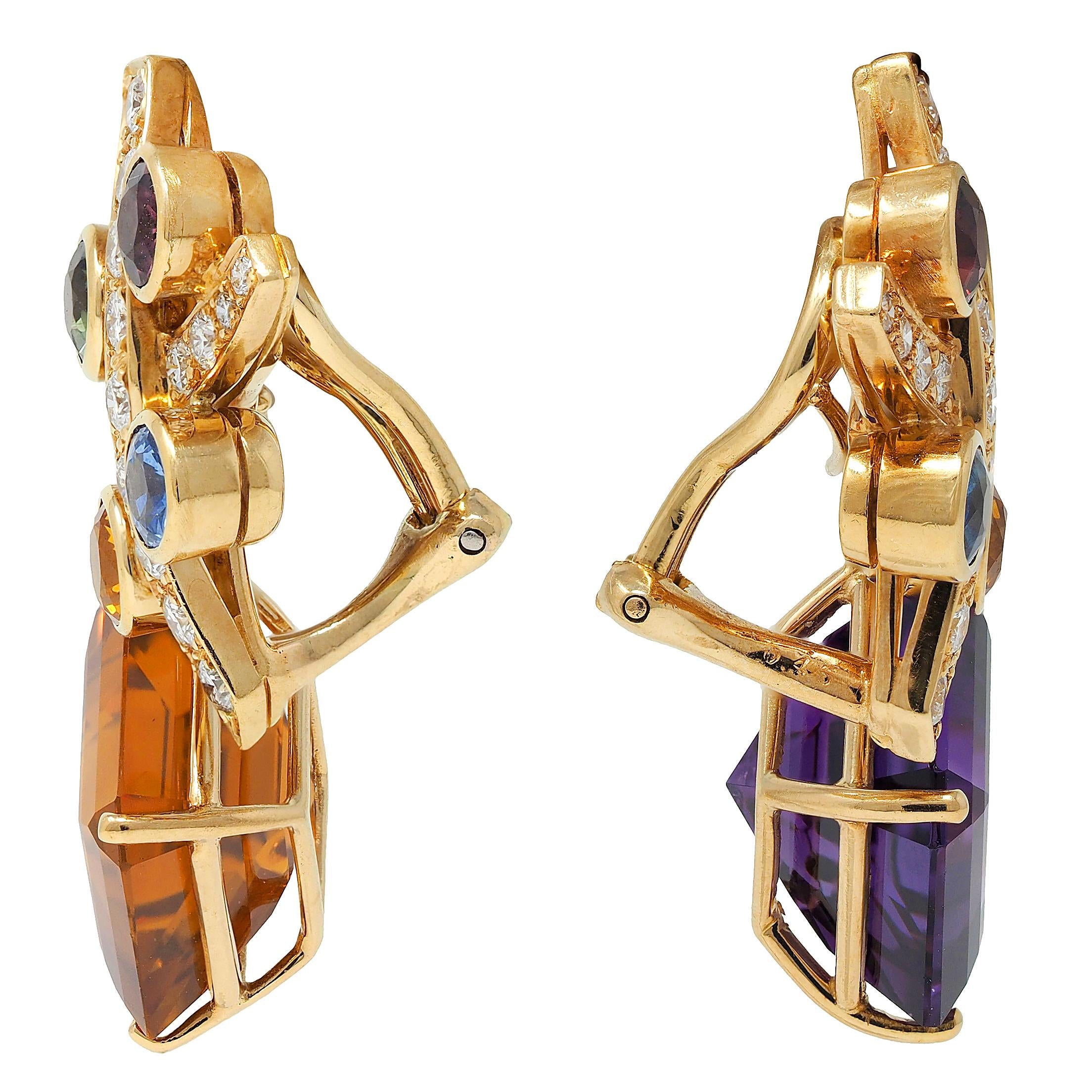 Tiffany & Co Paloma Picasso 1985 Multi-Gem 18K Gold Convertible Vintage Earrings