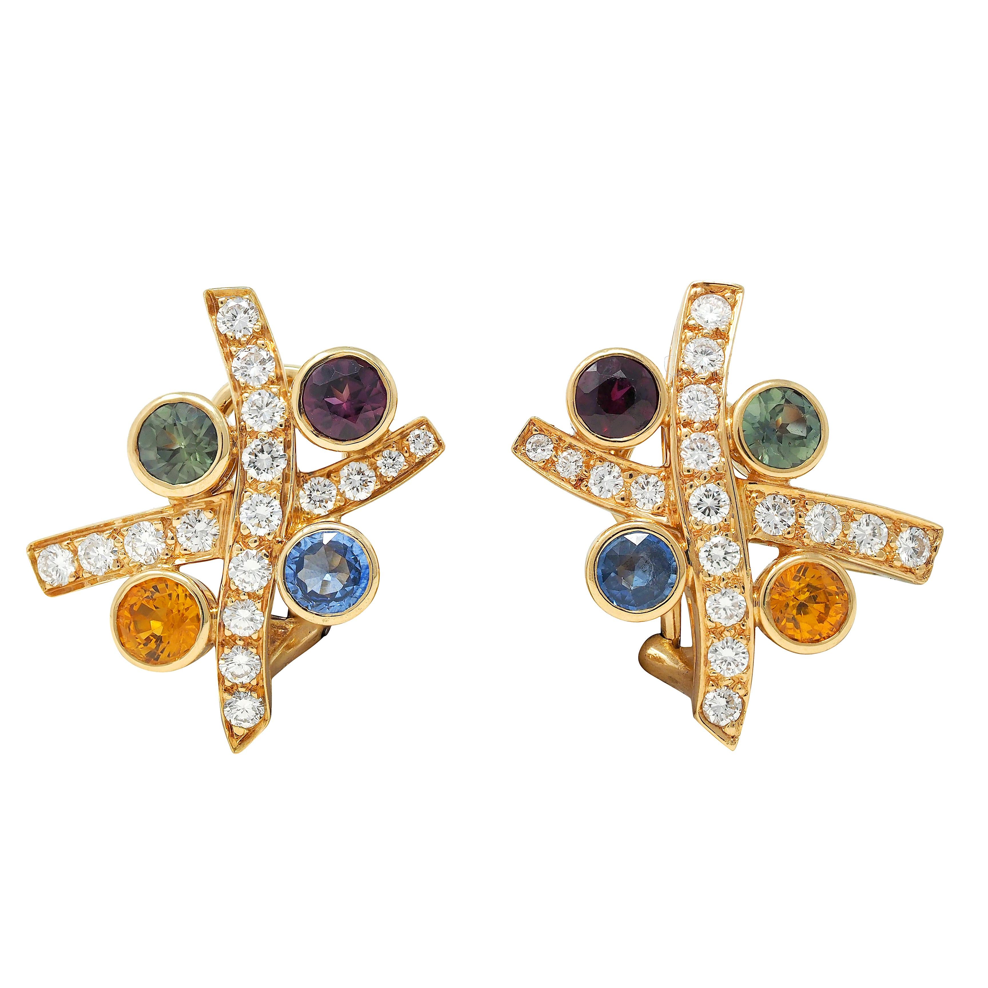 Tiffany & Co Paloma Picasso 1985 Multi-Gem 18K Gold Convertible Vintage Earrings