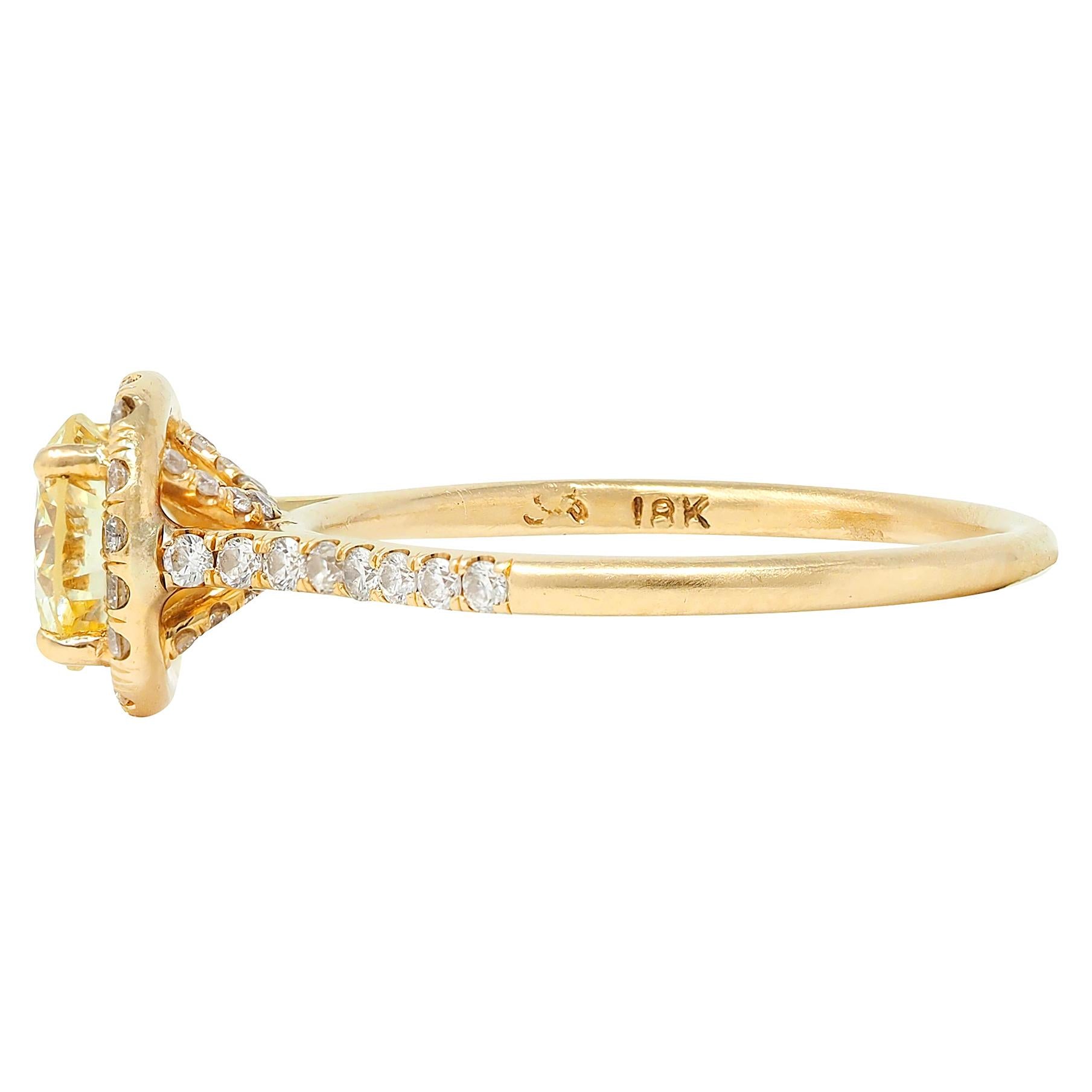 Contemporary 1.65 CTW Fancy Yellow Diamond 18K Gold Halo Engagement Ring GIA