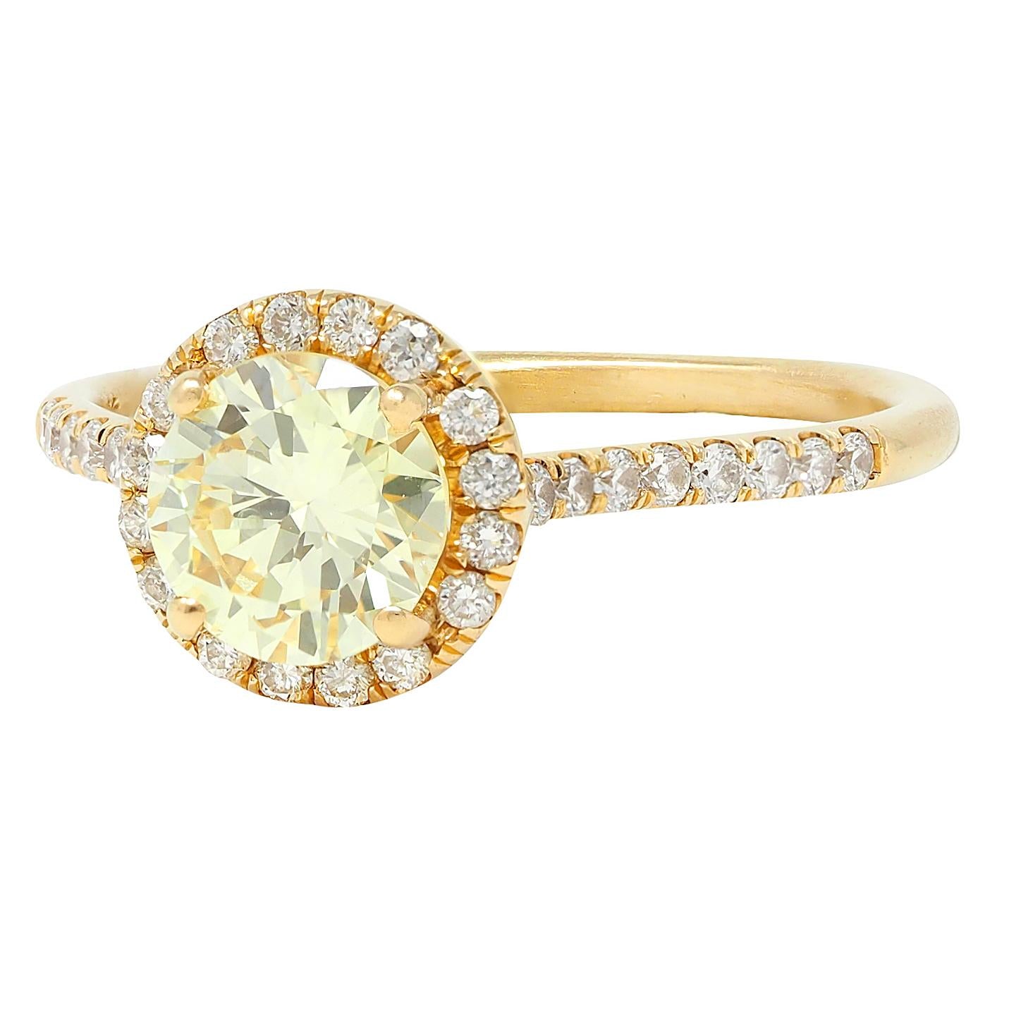 Contemporary 1.65 CTW Fancy Yellow Diamond 18K Gold Halo Engagement Ring GIA