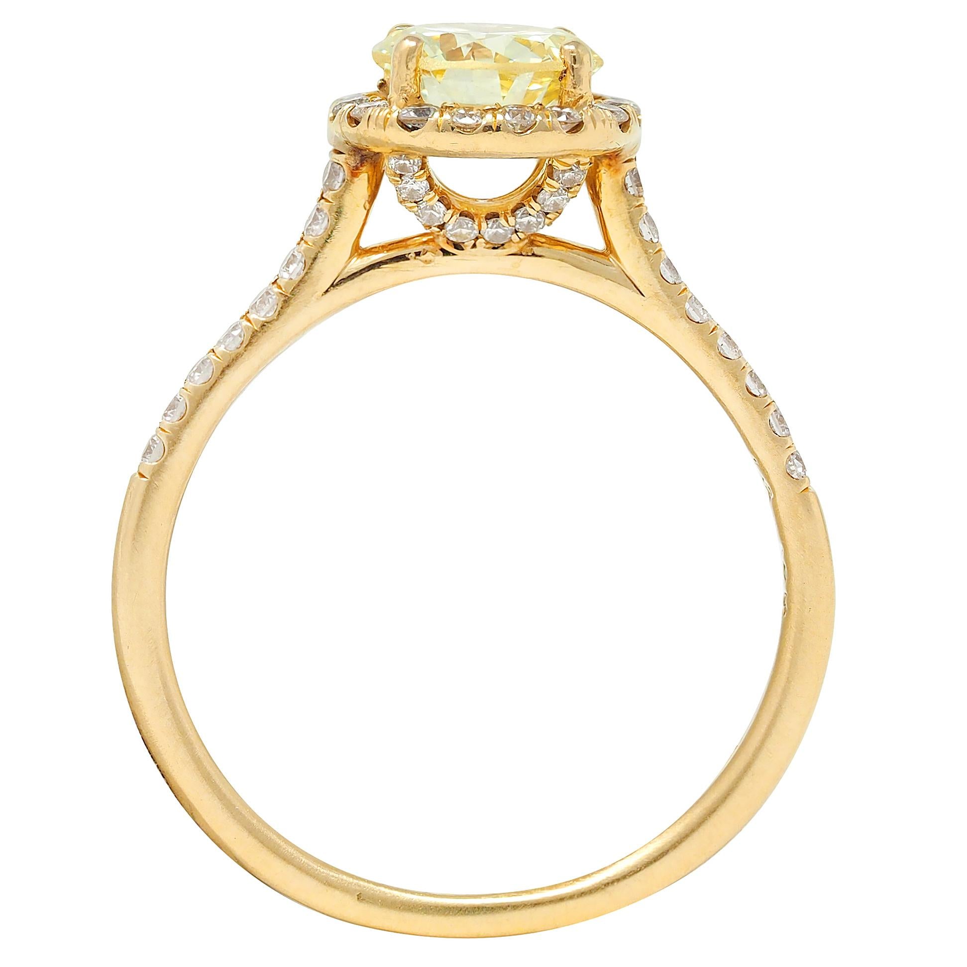 Contemporary 1.65 CTW Fancy Yellow Diamond 18K Gold Halo Engagement Ring GIA