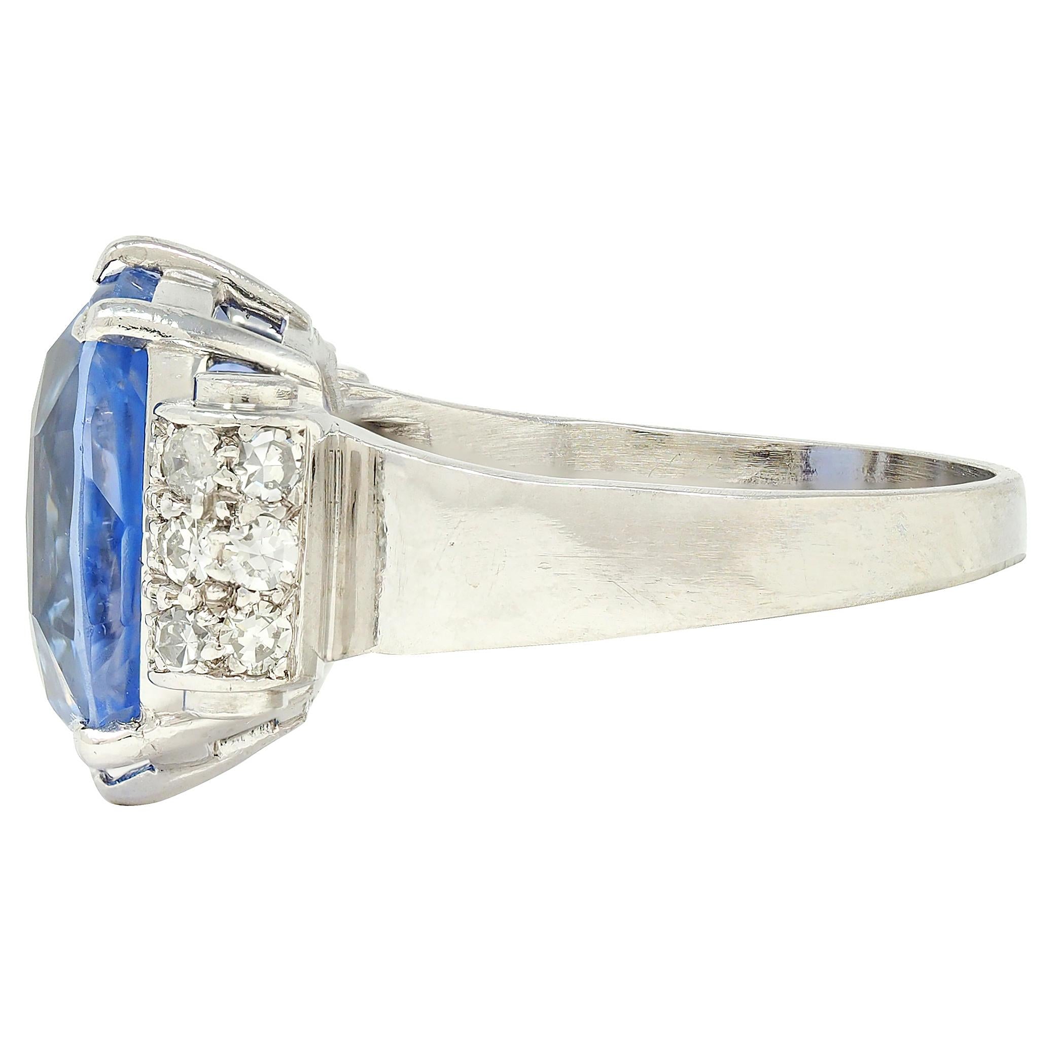 Mid-Century 10.04 CTW No Heat Ceylon Sapphire Diamond Platinum Vintage Ring GIA