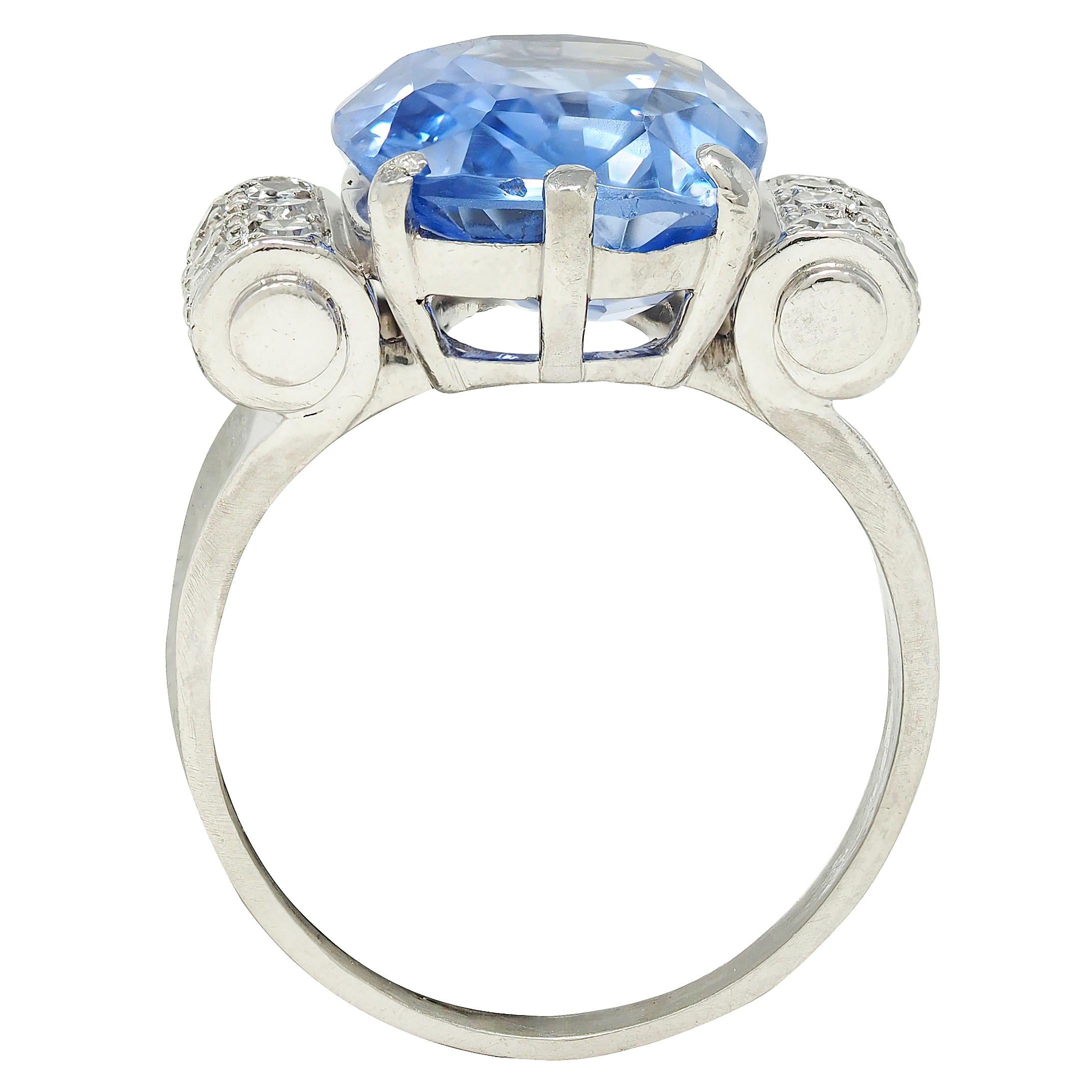 Mid-Century 10.04 CTW No Heat Ceylon Sapphire Diamond Platinum Vintage Ring GIA