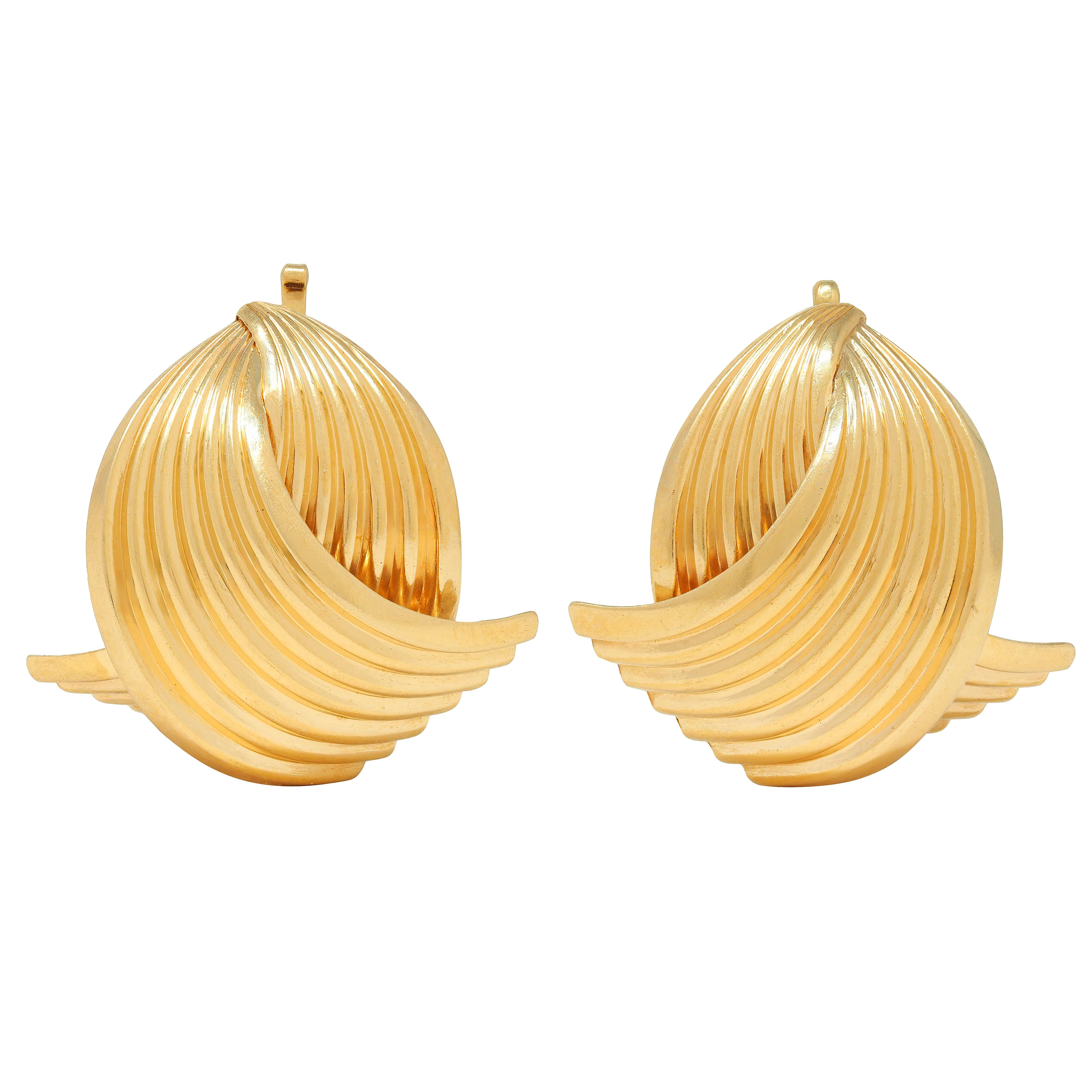 Tiffany & Co. Retro 14 Karat Yellow Gold Vintage Fanning Earrings
