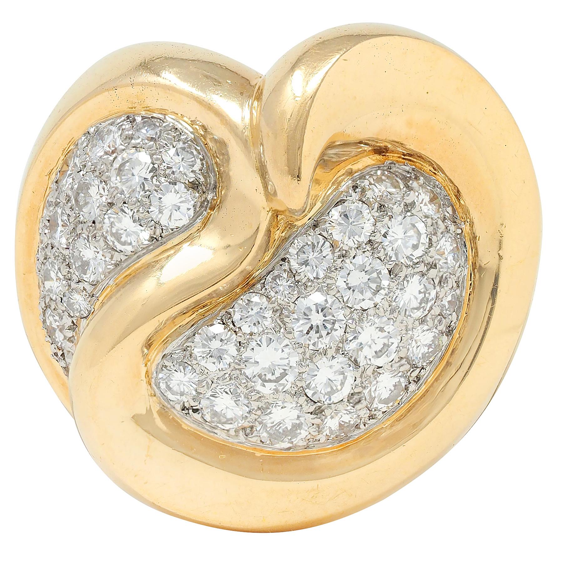 Cartier Paris French 1980's Diamond Platinum 18K Gold Vintage Dome Heart Ring