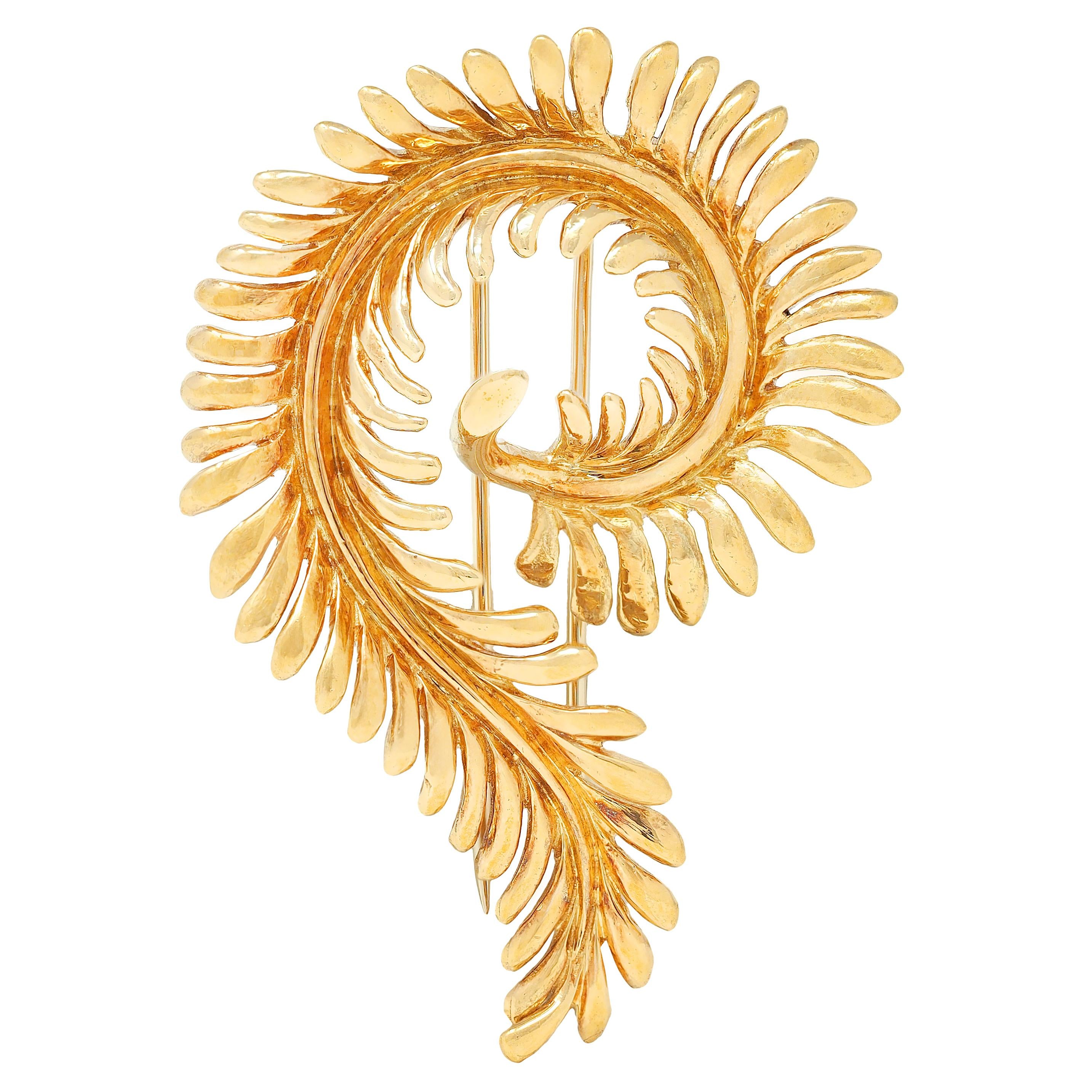 Tiffany & Co. Schlumberger 1960's 18 Karat Yellow Gold Vintage Feather Brooch
