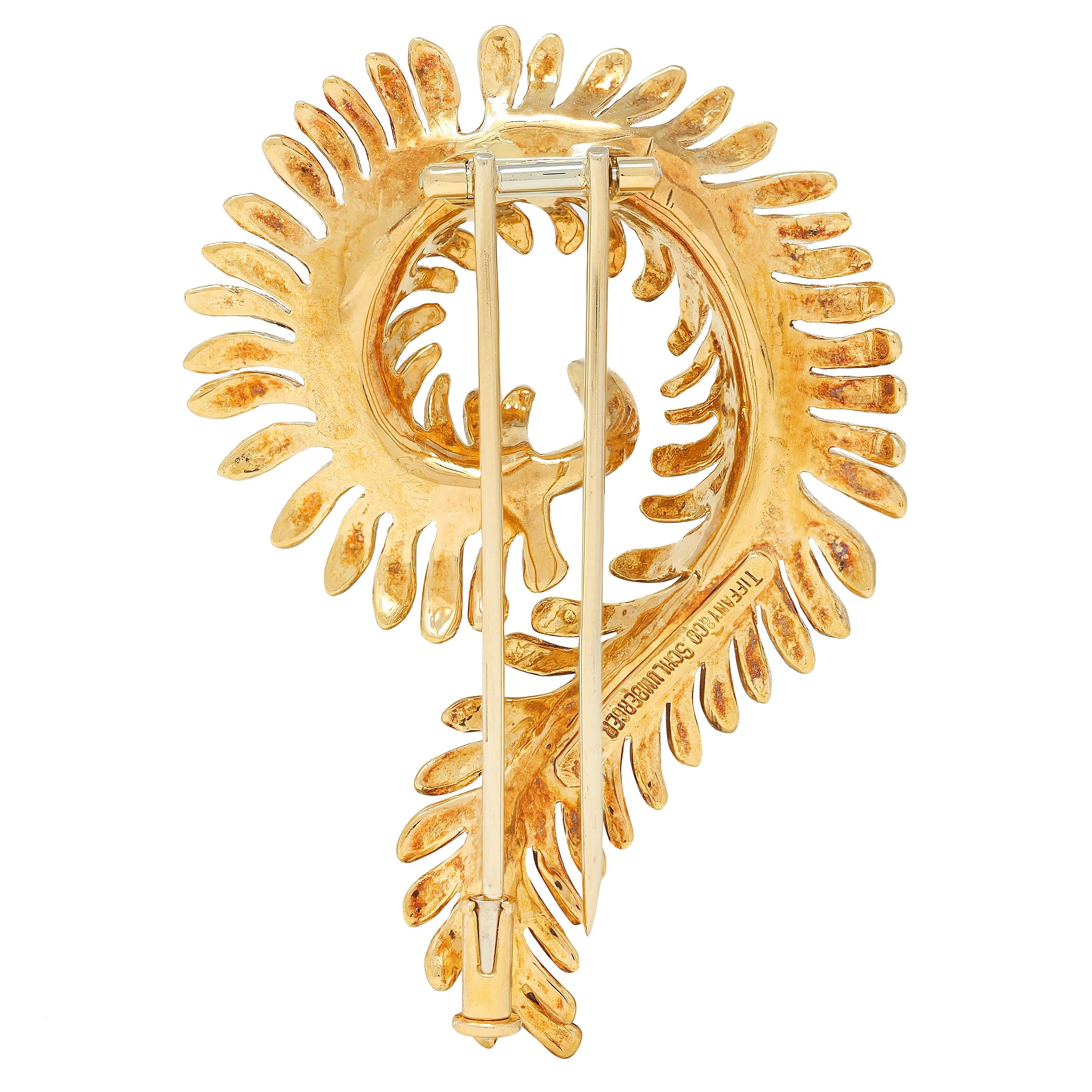 Tiffany & Co. Schlumberger 1960's 18 Karat Yellow Gold Vintage Feather Brooch