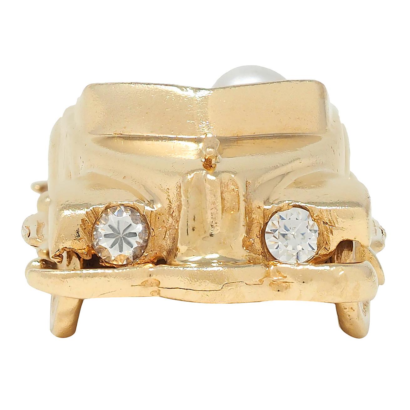 1960's Pearl Ruby Diamond 14 Karat Yellow Gold Vintage Car Pendant Charm