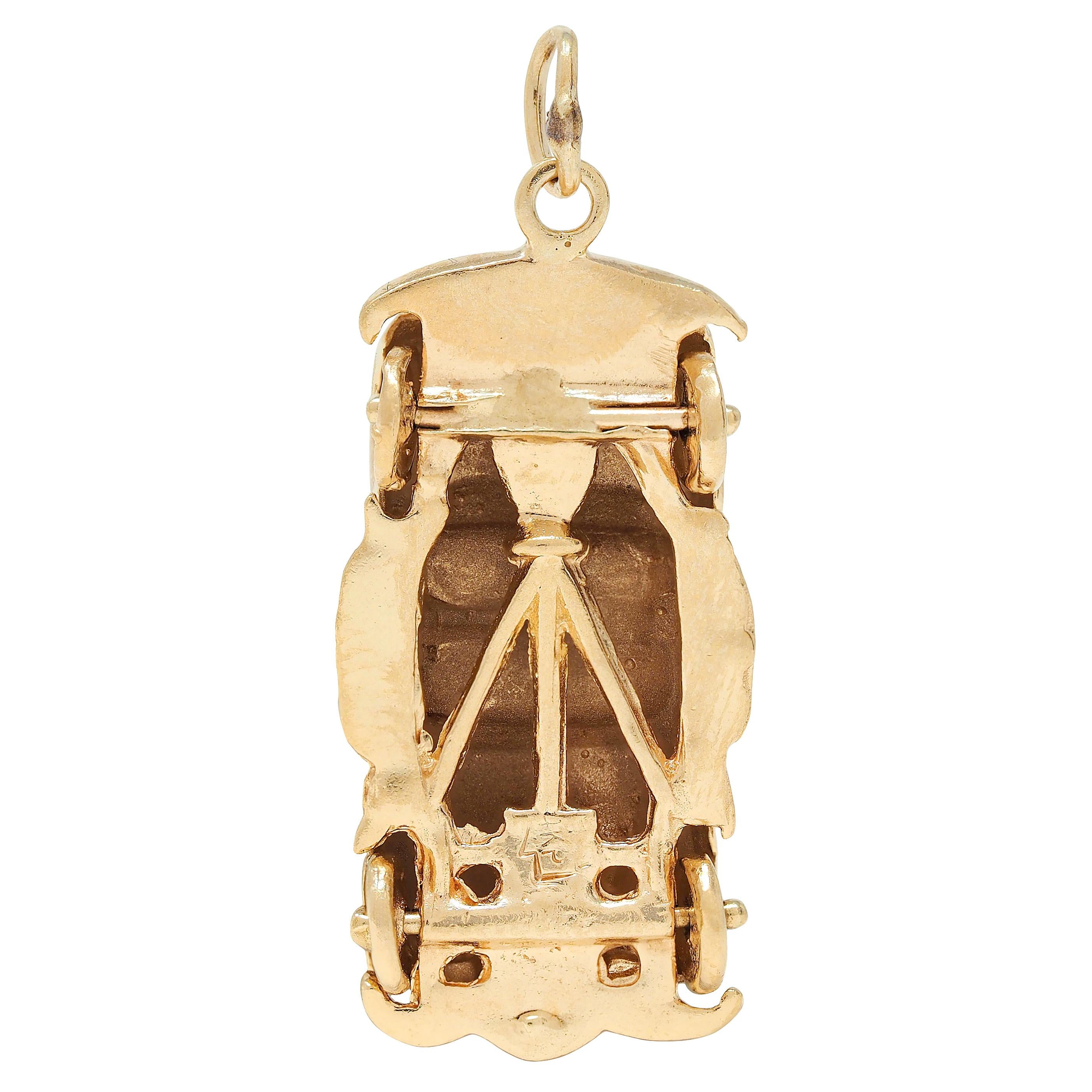 1960's Pearl Ruby Diamond 14 Karat Yellow Gold Vintage Car Pendant Charm