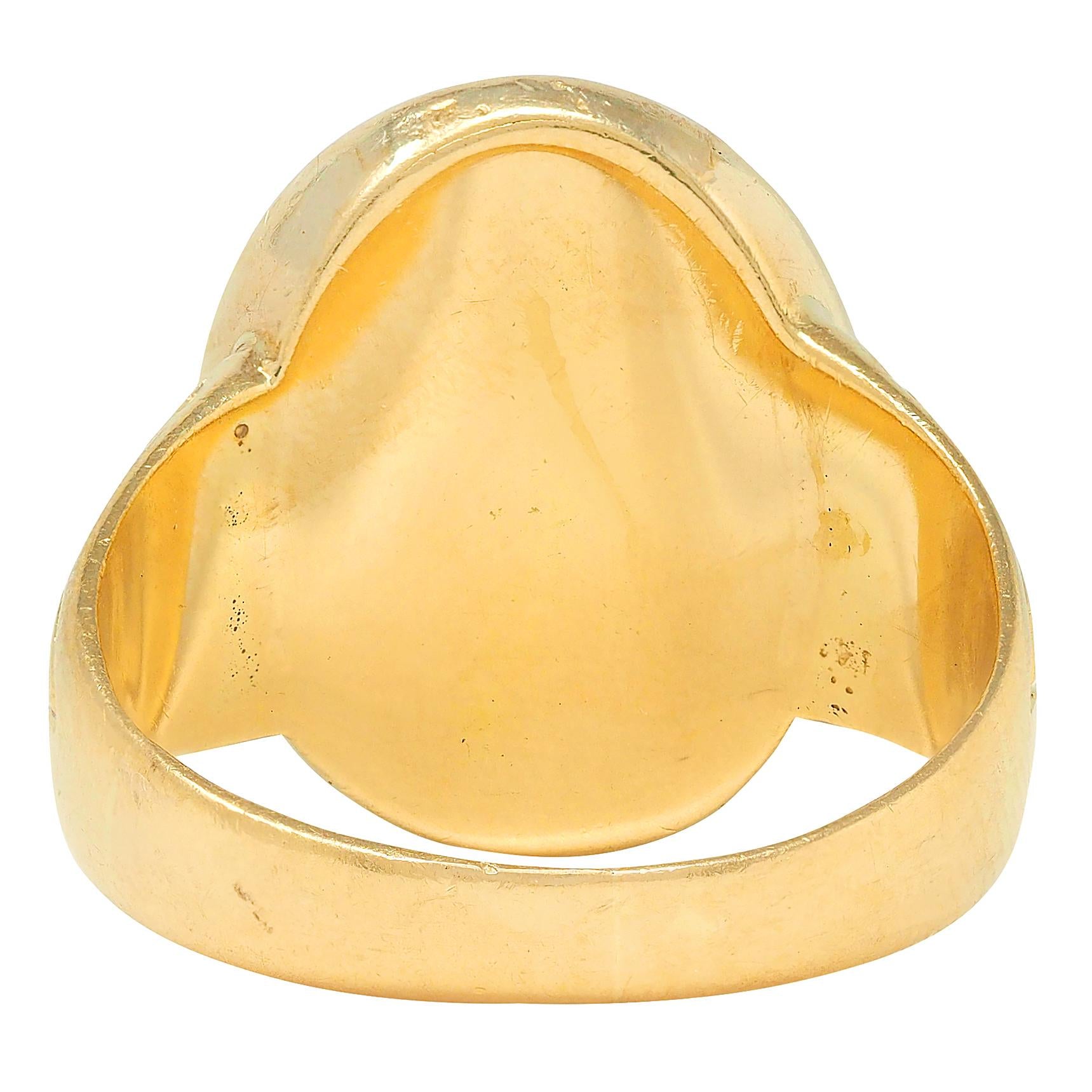Victorian 18 Karat Yellow Gold Antique Heraldic Unisex Crest Signet Ring