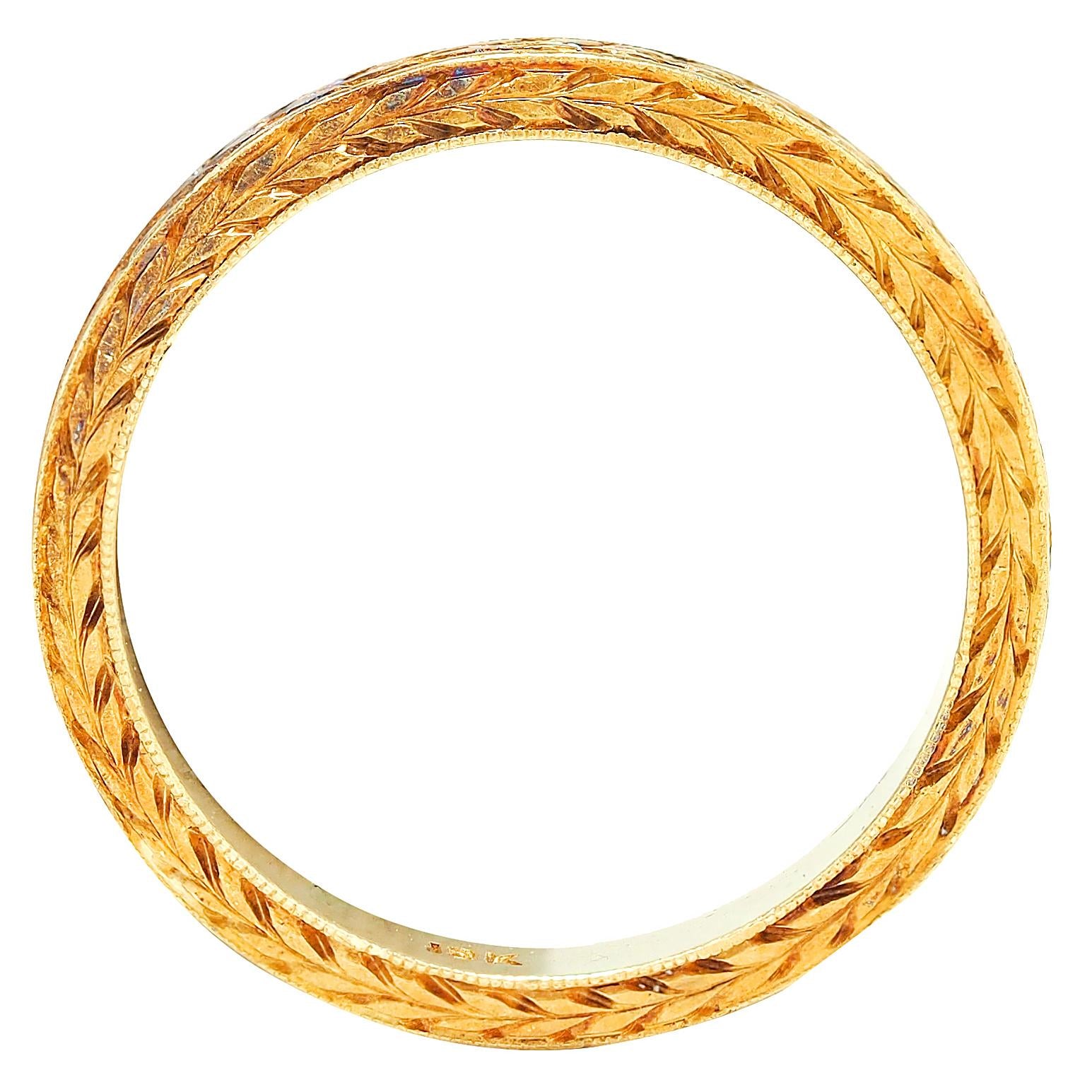 Art Deco 18 Karat Yellow Gold Vintage Wheat Wedding Band Ring