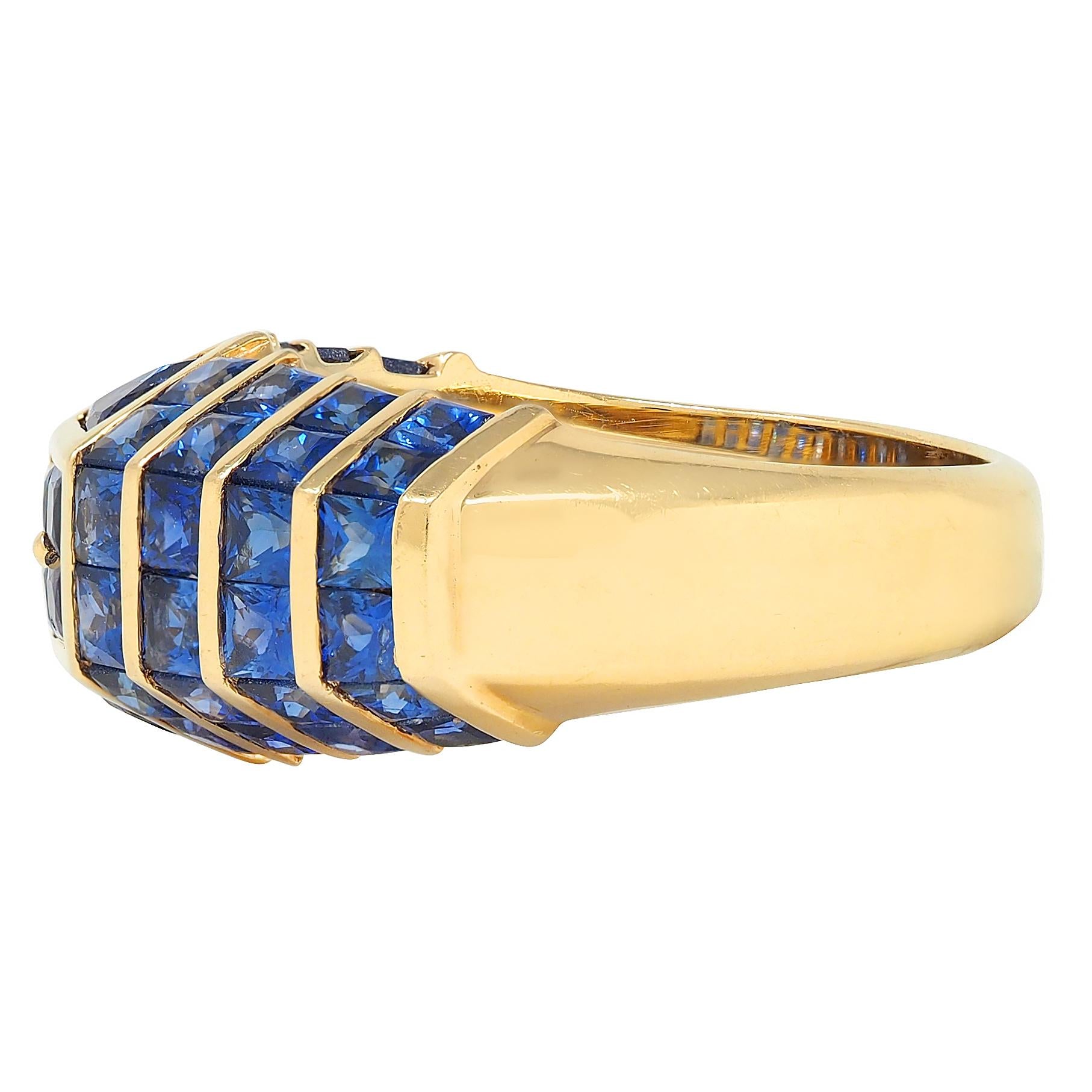 1980's 5.50 CTW Sapphire 18 Karat Yellow Gold Vintage Mystery Set Ring