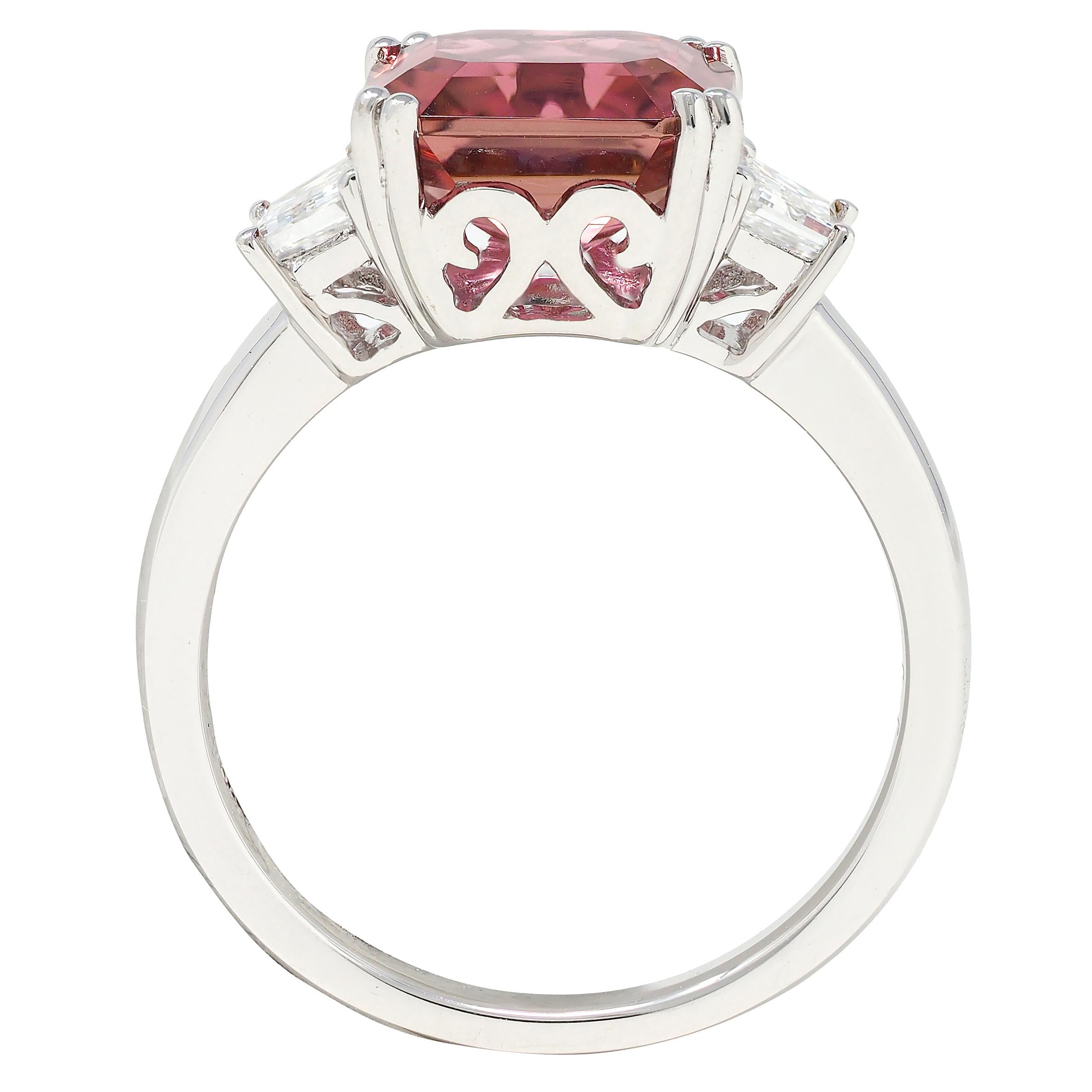 Contemporary 4.08 CTW Tourmaline Diamond 18 Karat White Gold Three Stone Ring