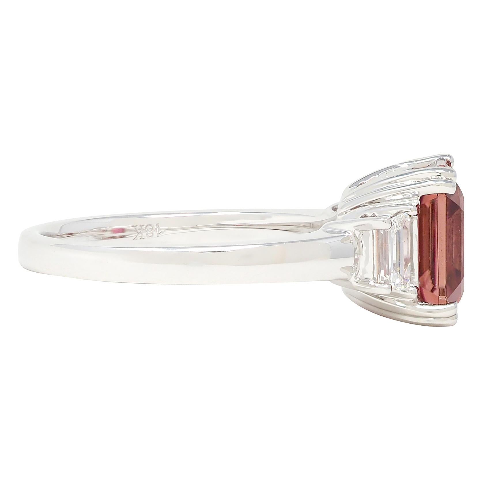 Contemporary 4.08 CTW Tourmaline Diamond 18 Karat White Gold Three Stone Ring