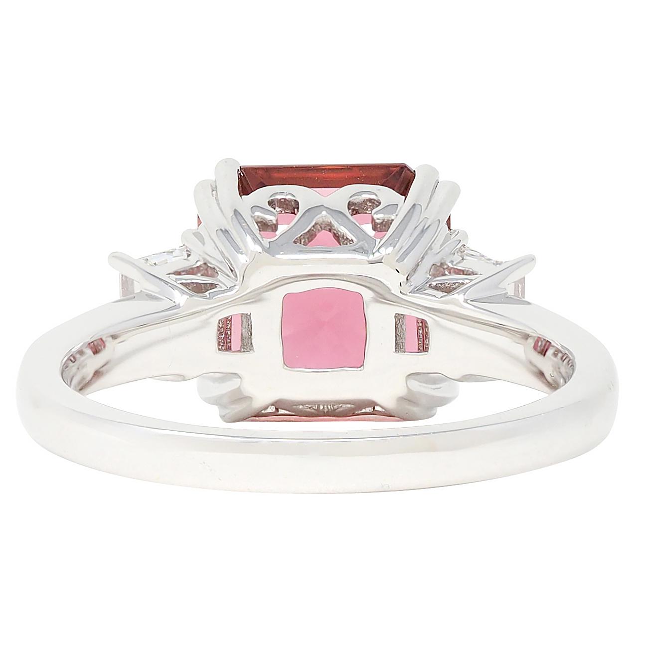 Contemporary 4.08 CTW Tourmaline Diamond 18 Karat White Gold Three Stone Ring