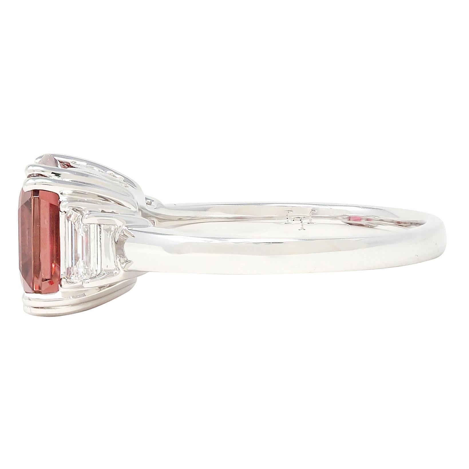 Contemporary 4.08 CTW Tourmaline Diamond 18 Karat White Gold Three Stone Ring