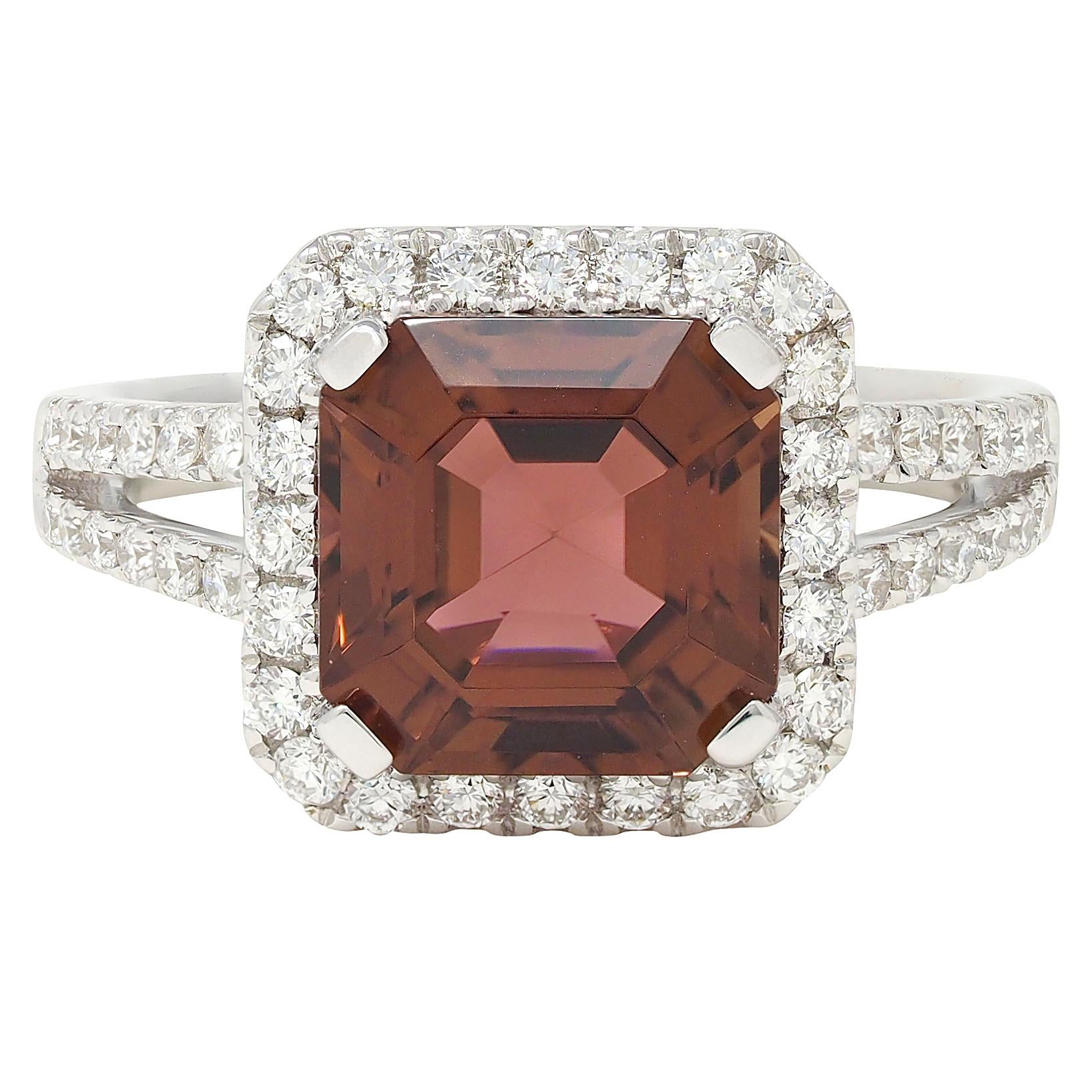 Contemporary 4.93 CTW Tourmaline Diamond 18 Karat White Gold Halo Ring