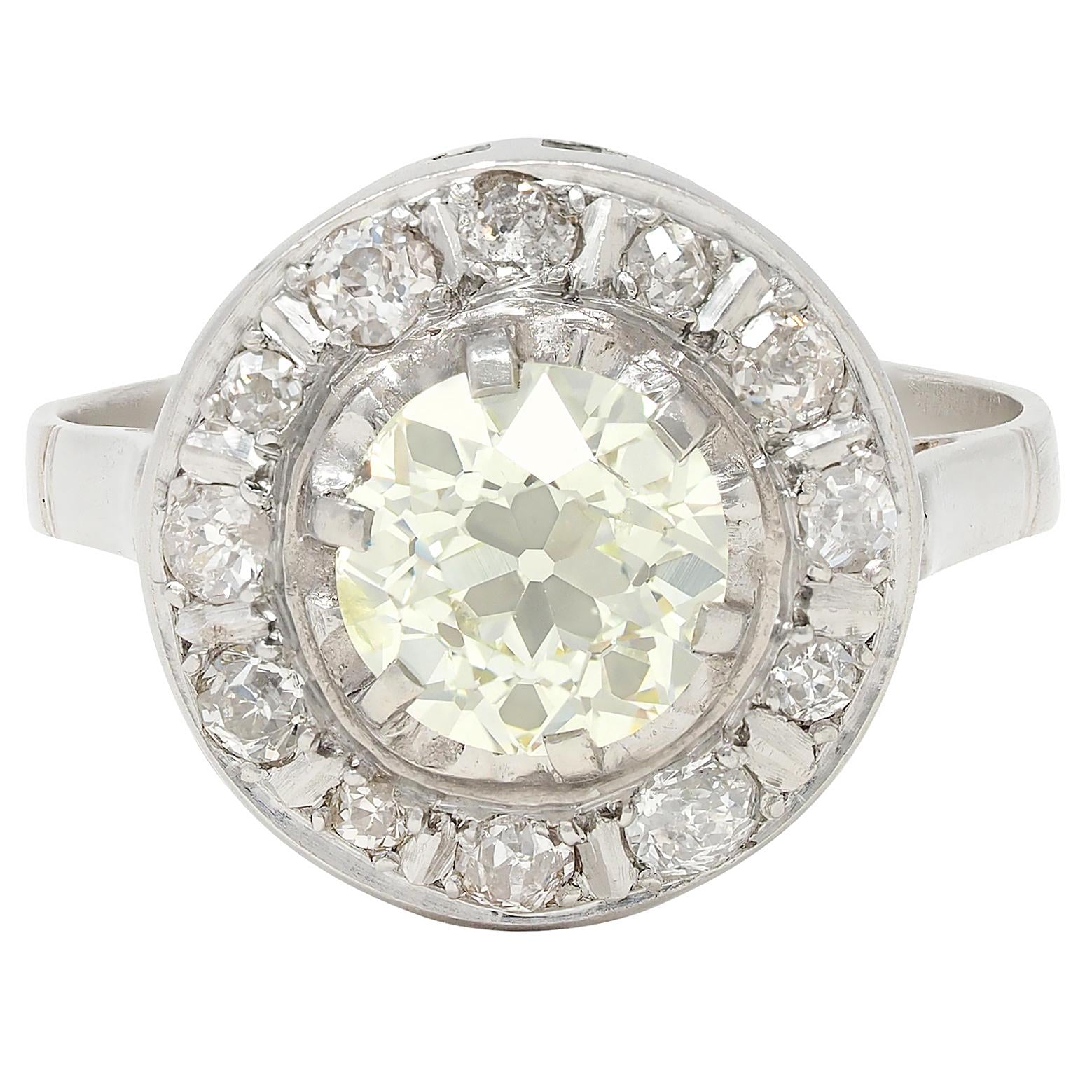 Art Deco 1.95 CTW Diamond Platinum Antique Scrolling Halo Engagement Ring