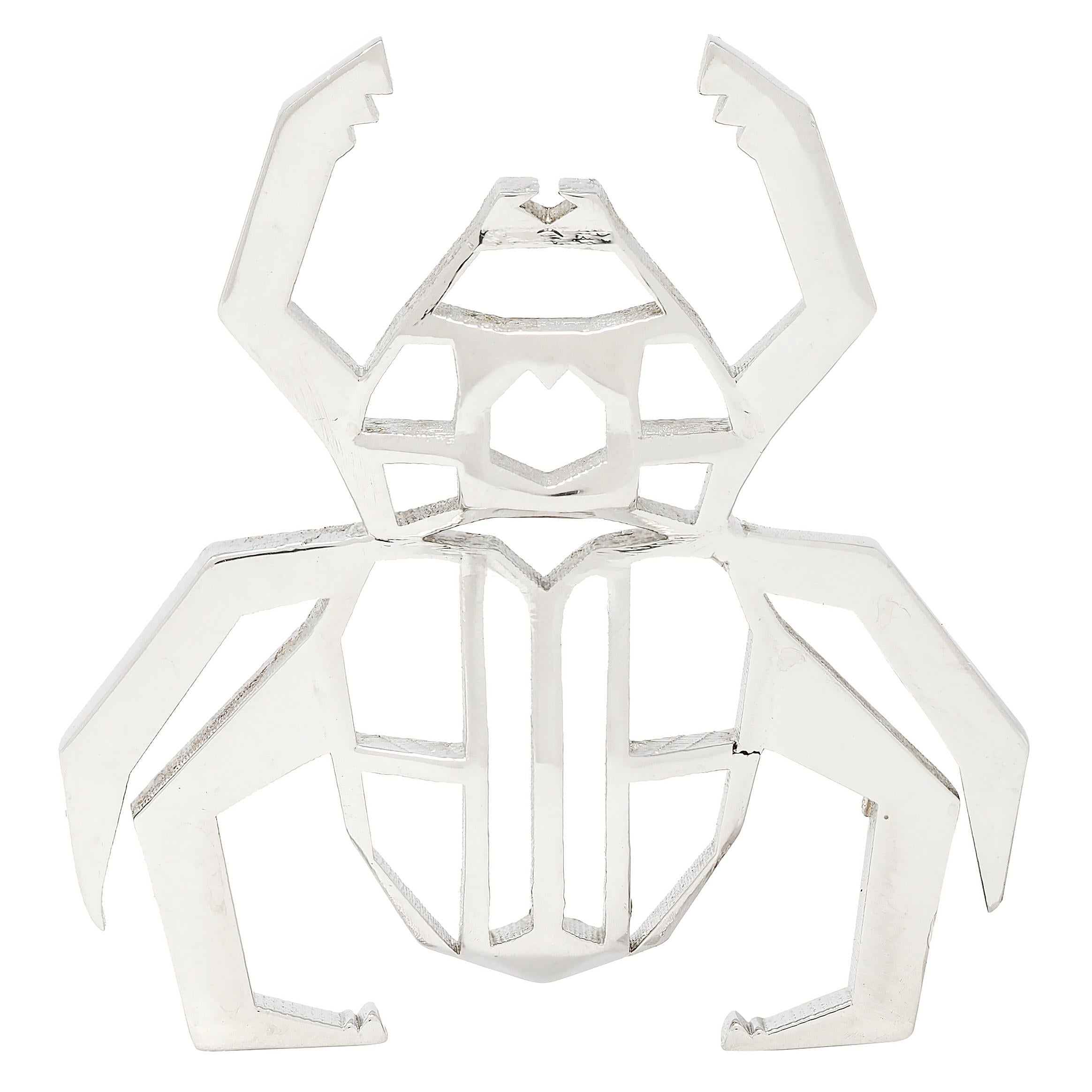 BRASH Platinum Faceted Geometric GEO Spider Unisex Brooch Pin