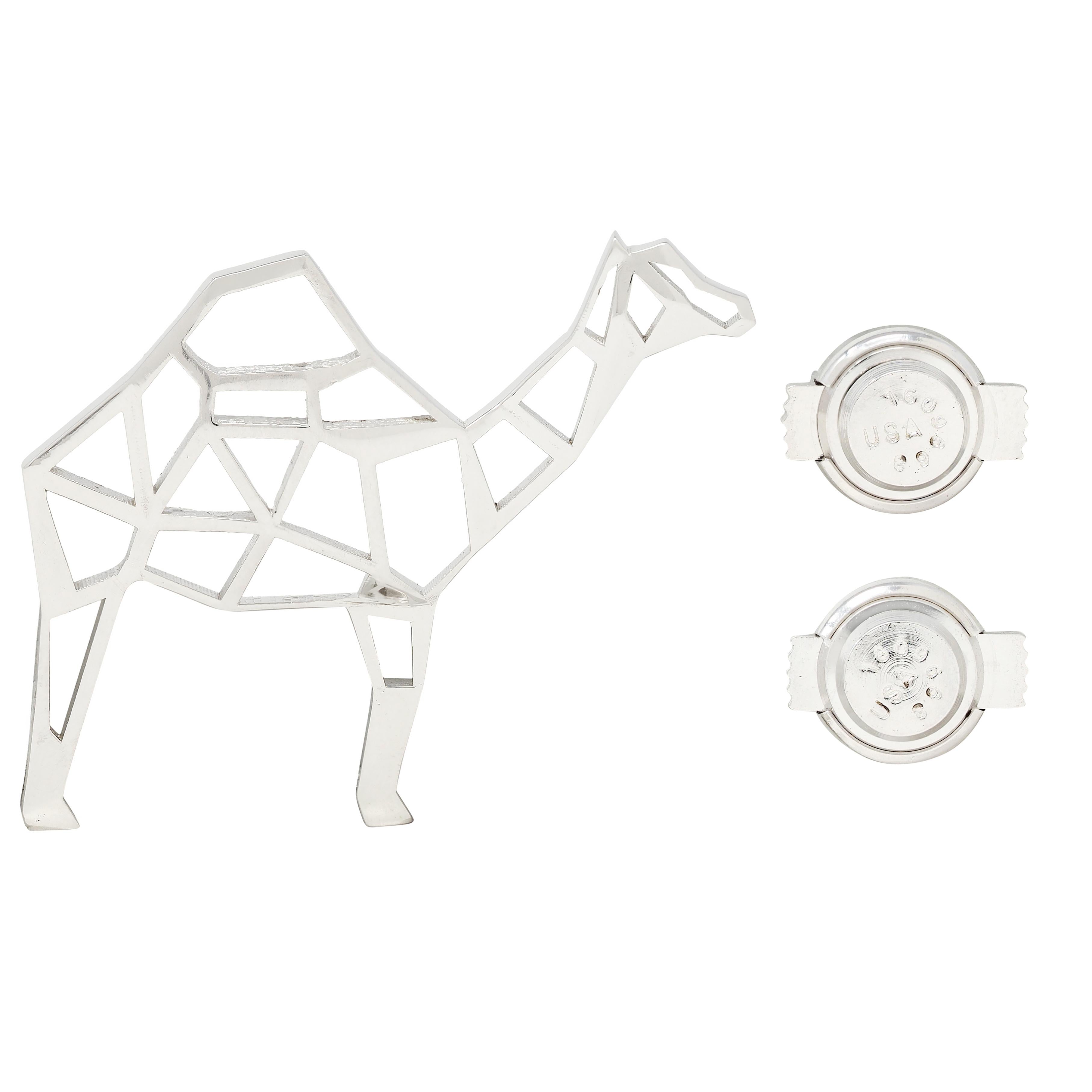 BRASH Platinum Faceted Geometric GEO Camel Unisex Brooch Pin