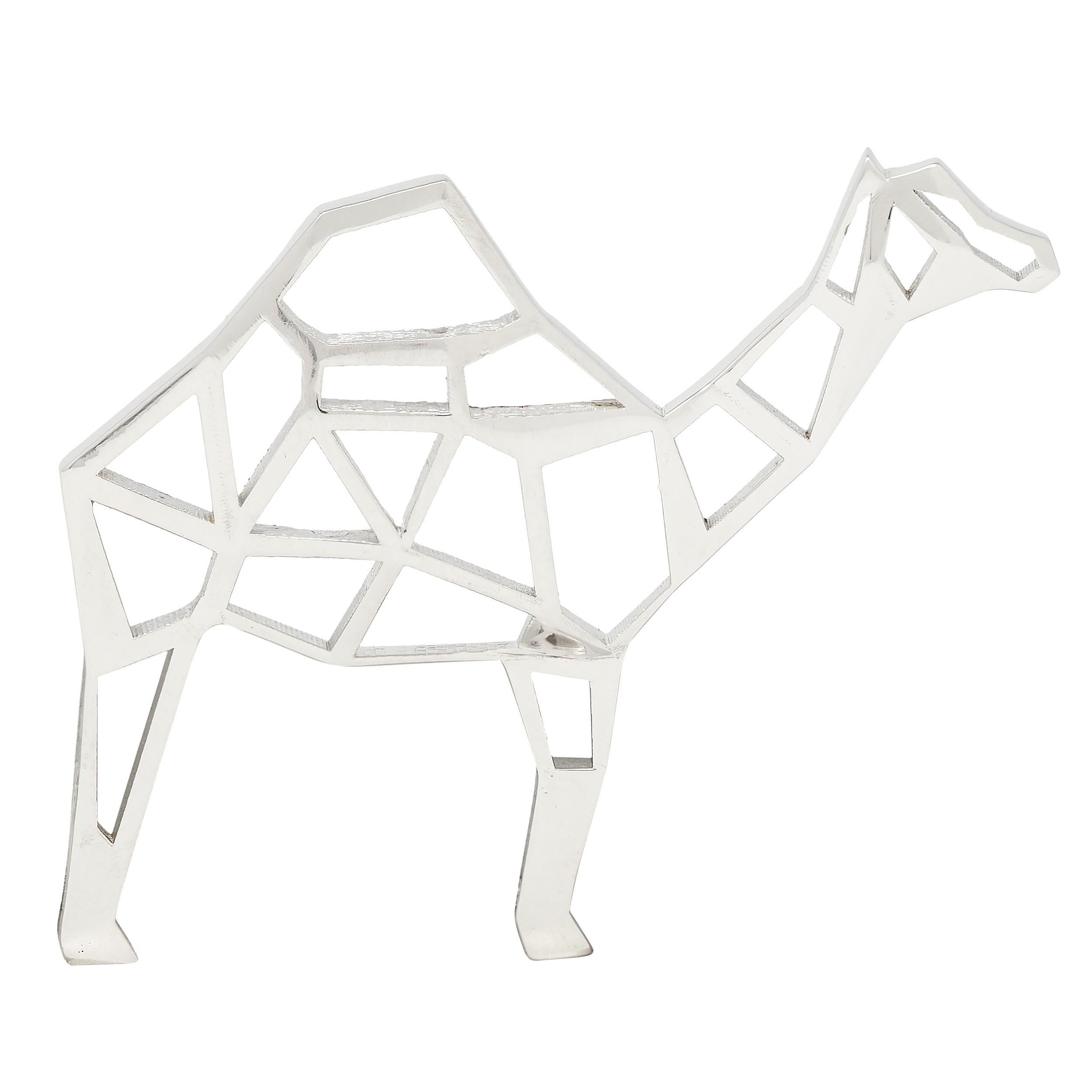 BRASH Platinum Faceted Geometric GEO Camel Unisex Brooch Pin