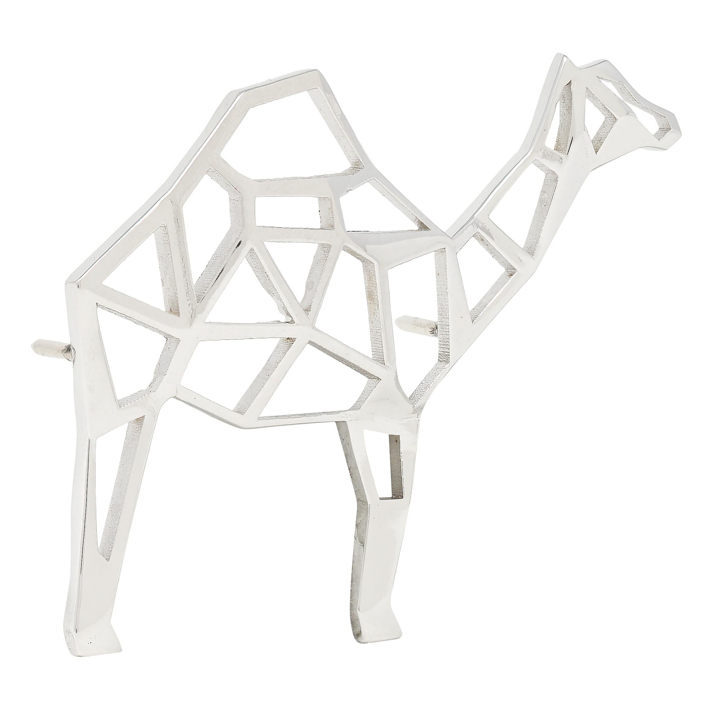 BRASH Platinum Faceted Geometric GEO Camel Unisex Brooch Pin