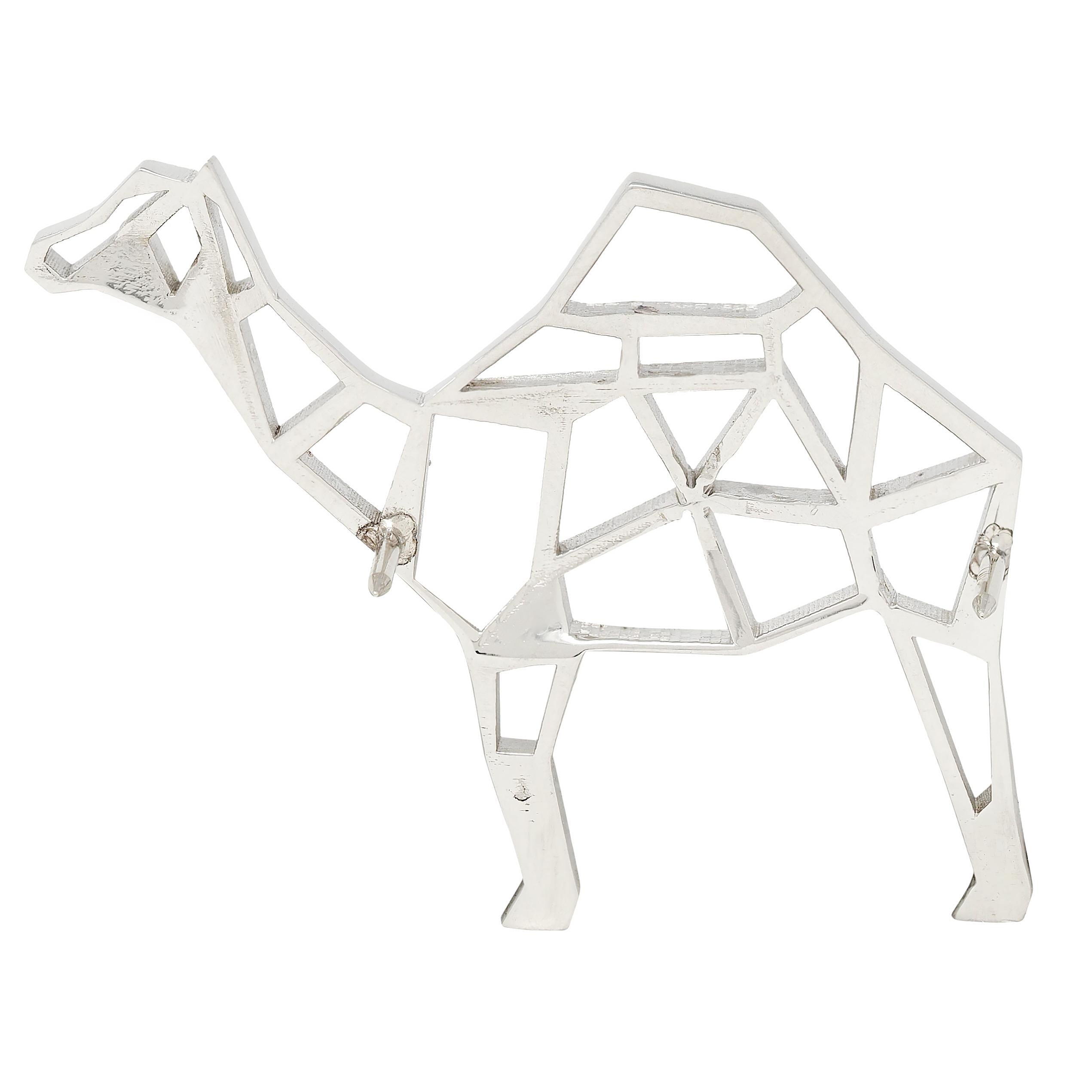 BRASH Platinum Faceted Geometric GEO Camel Unisex Brooch Pin