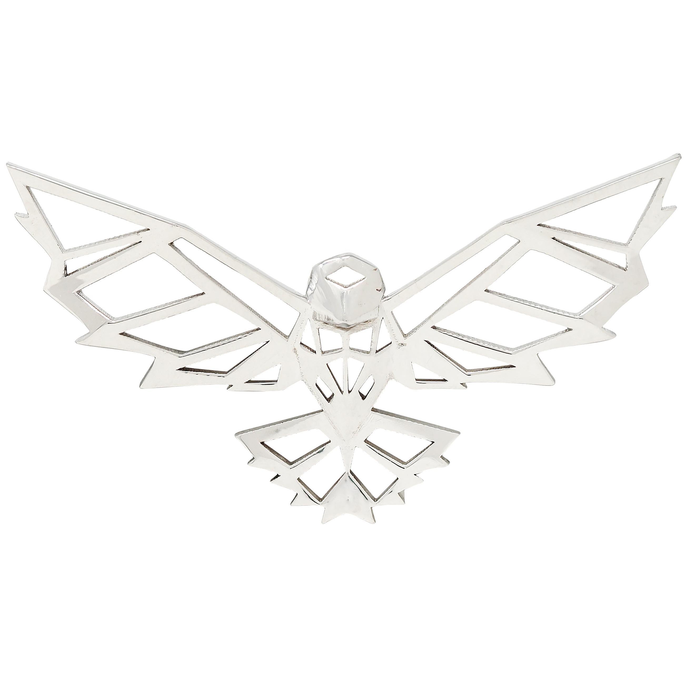 BRASH Platinum Faceted Geometric GEO Eagle Unisex Brooch Pin