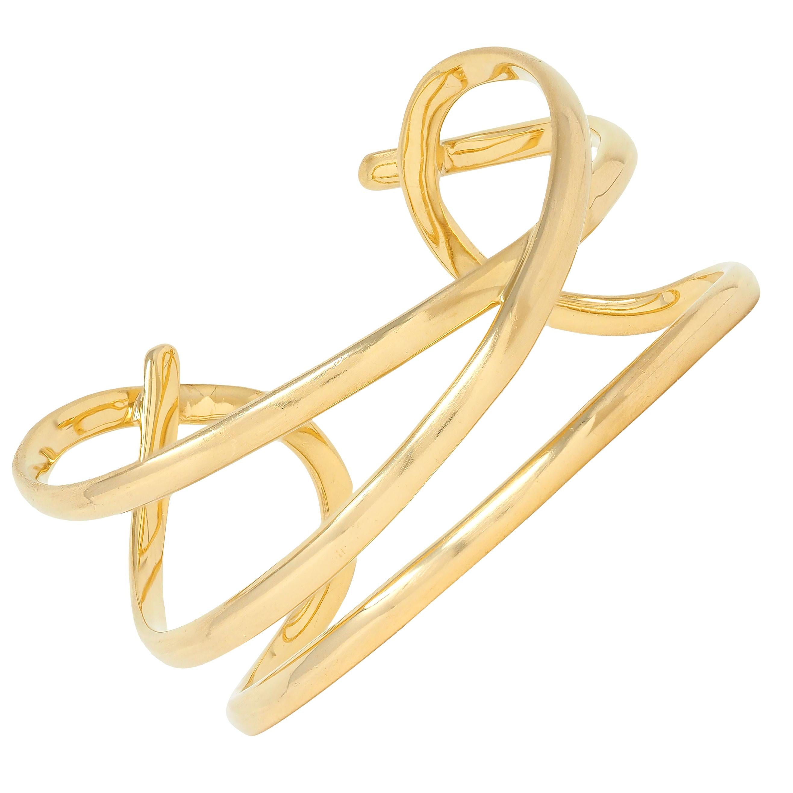 Tiffany & Co. 1980 18 Karat Yellow Gold Vintage Wave Cuff Bracelet